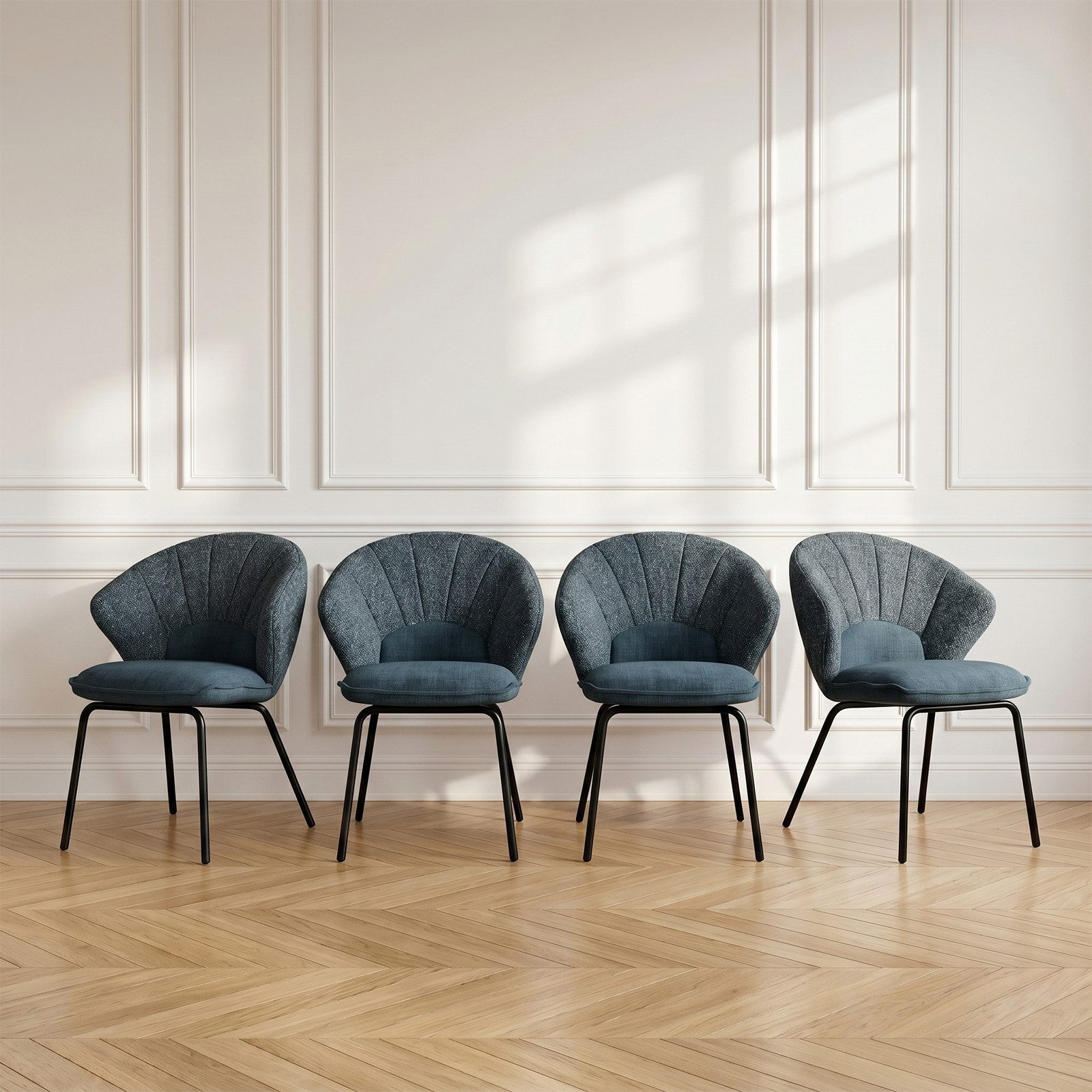 Jiexi Esszimmerstuhl Polsterstuhl Flanell Sessel fächerförmig moderner Metallrahmen