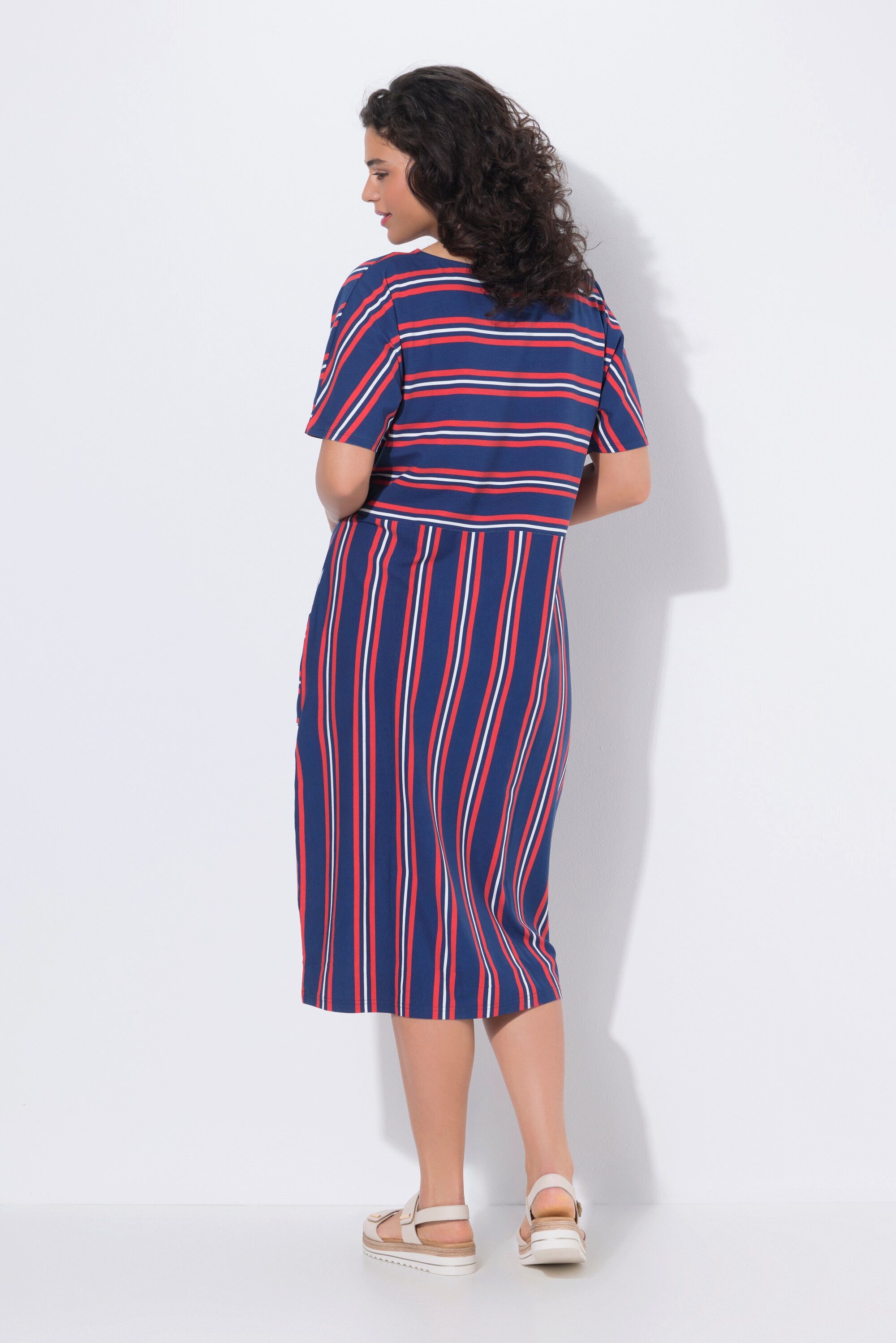 Ulla Popken Midikleid Jersey-Midikleid Streifen Rundhals Halbarm Taschen