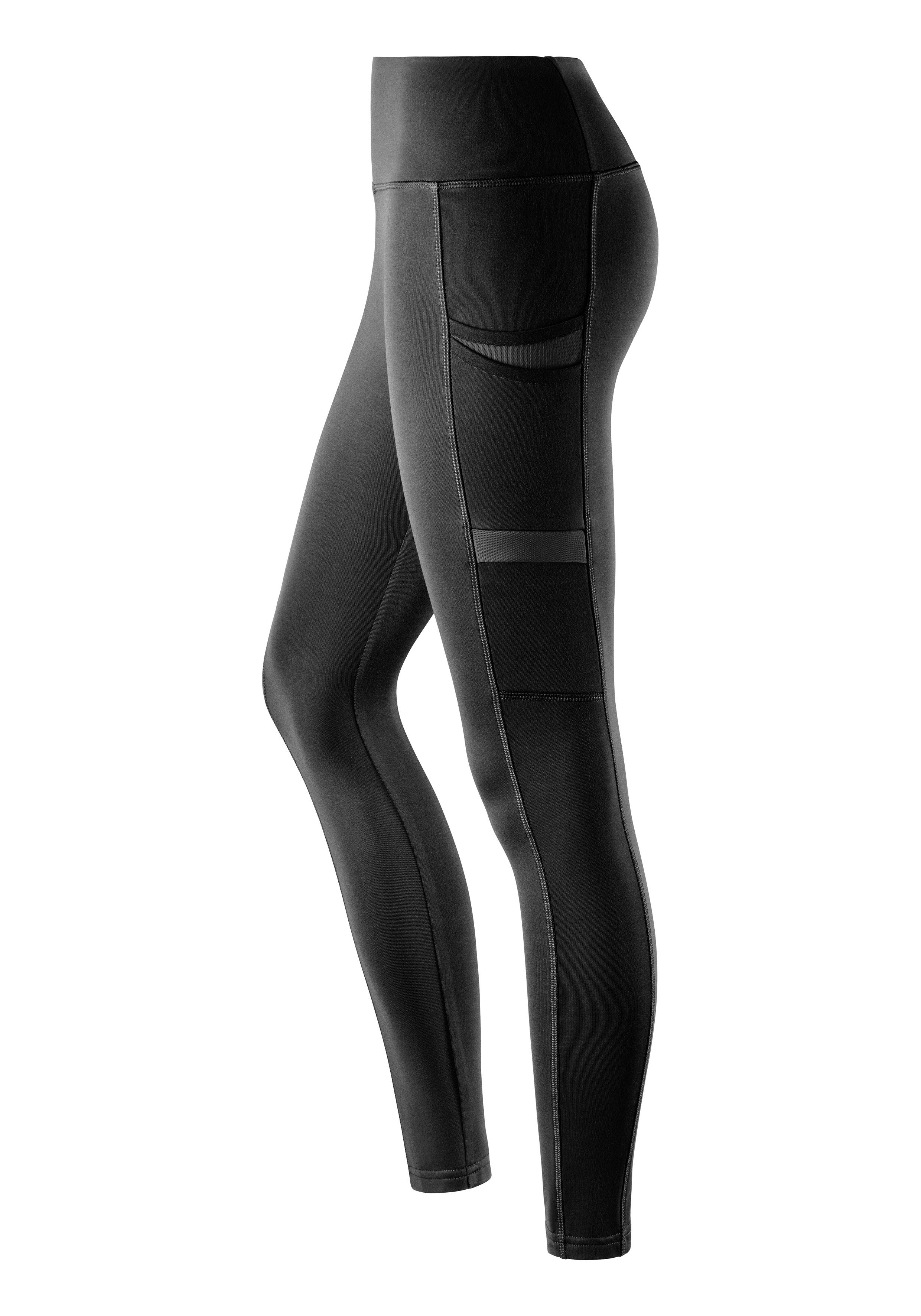 ACTIVE ; schwarz Taschen Thermo-Trekkinghose Leggings LASCANA praktischen Lauftights mit Hybrid