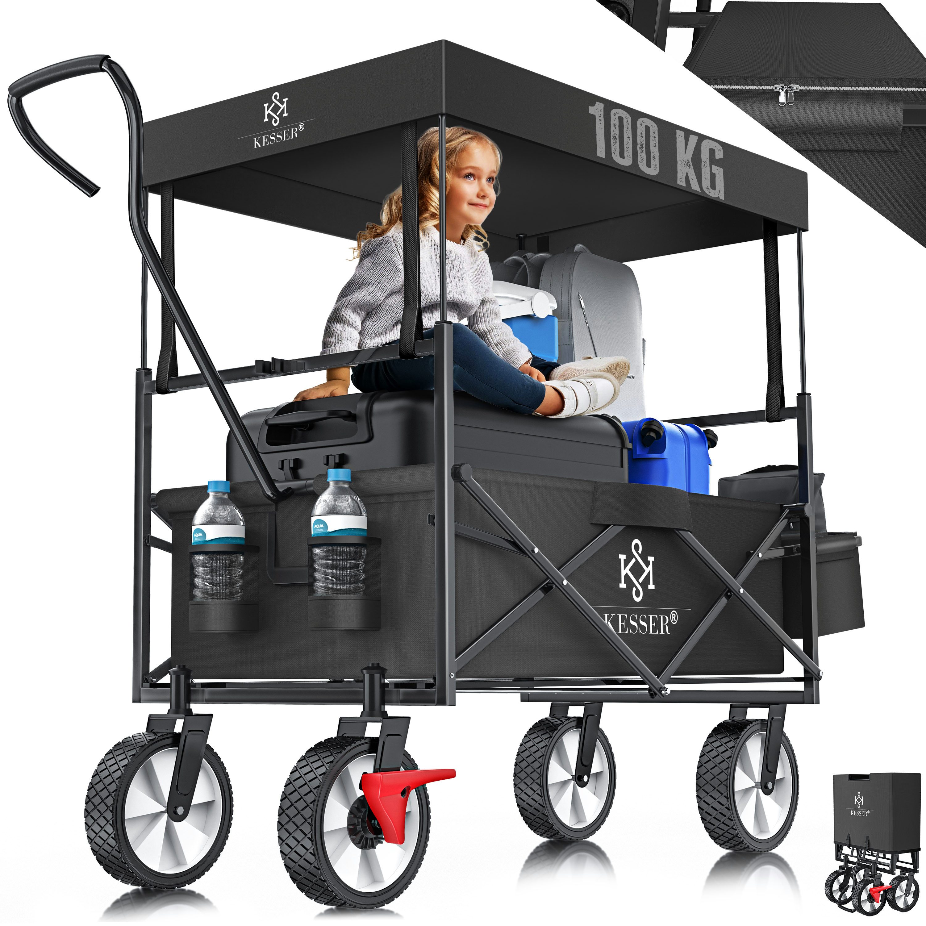KESSER Bollerwagen, Bollerwagen faltbar mit Dach Handwagen Transportkarre Geräte