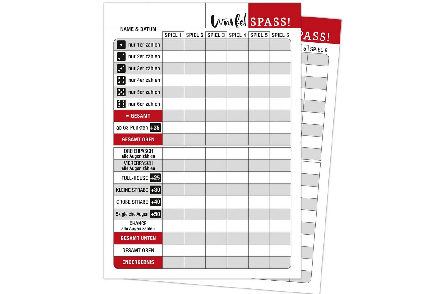TOBJA Spiel Würfelspiel Block "Senior" 2er Set, Seniorenspiele Spielblock, Spielblock für Yatzy und ähnliche Würfelspiele, XXL Ersatzblöcke
