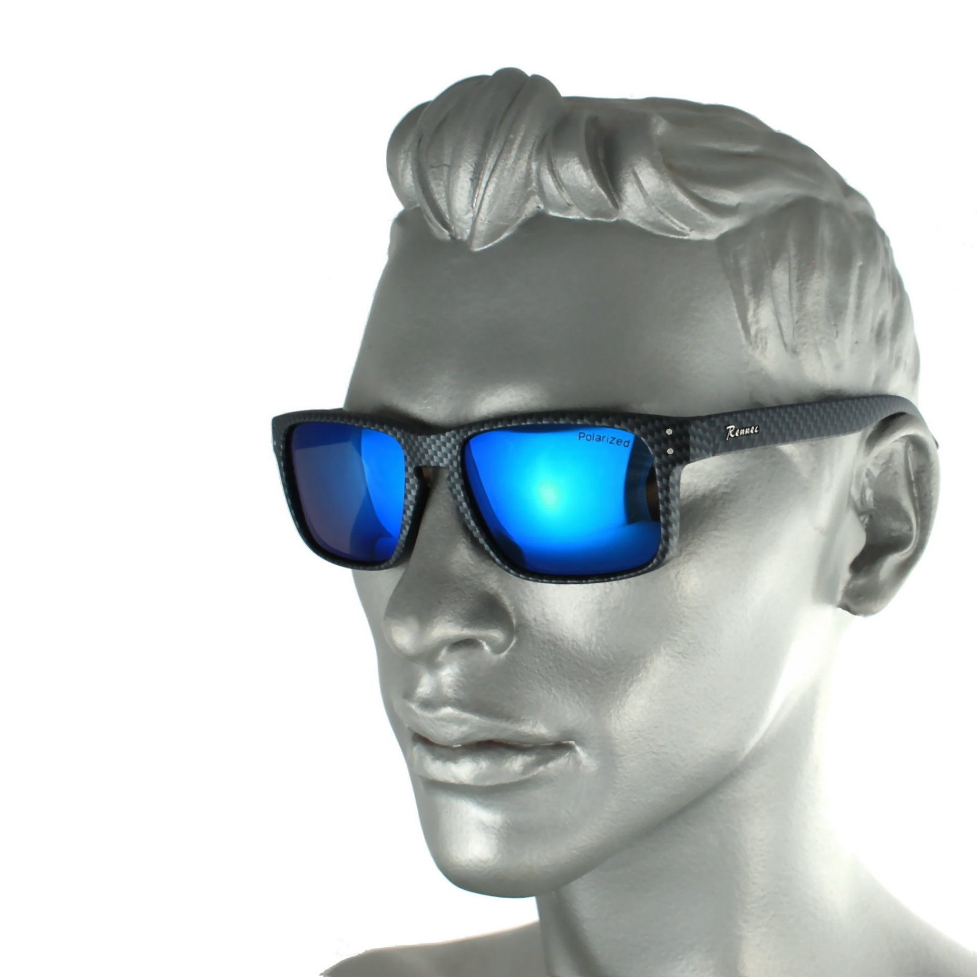 Rennec Sonnenbrille (Herren Brille mit Hardcase und Brillenbeutel) Polarisierte Gläser, Edelstahl Gelenke, Carbon Kevlar Look