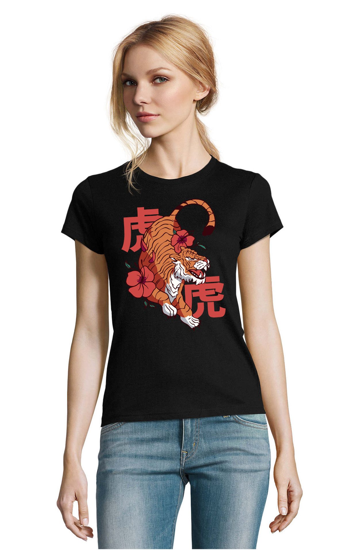 Blondie & Brownie T-Shirt Japan Blumen Tiger Floral Natur Fun Damen Shirt Motiv in vielen Farben