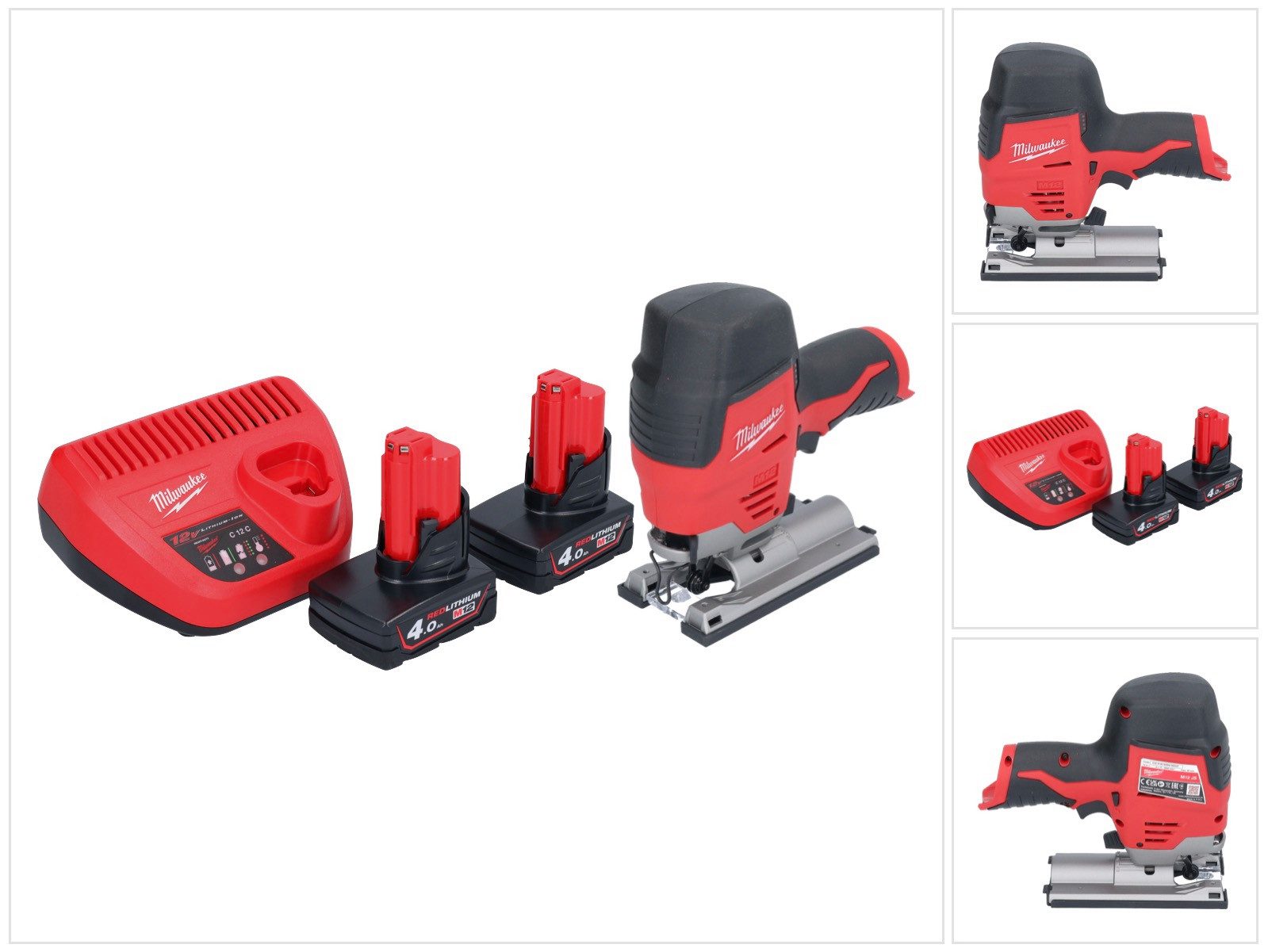 Milwaukee Kompakt-Handkreissäge M12 JS-402 Akku Stichsäge 12 V + 2x Akku 4,0 Ah + Ladegerät