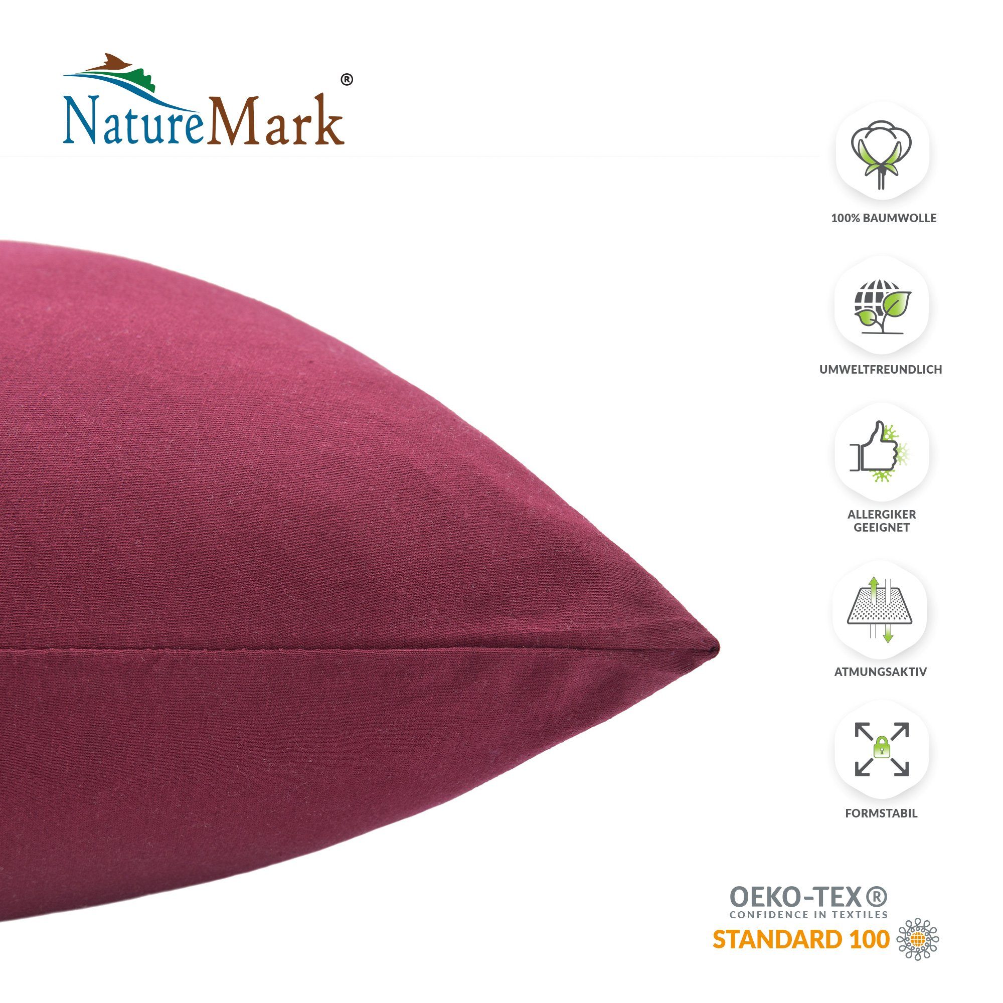 NatureMark Kissenbezüge 2er Pack Jersey Kissenbezug Kissenhülle, (2 Stück), Kissenhülle in vielen Größen und Farben (40 x 40 cm, Bordeaux rot)