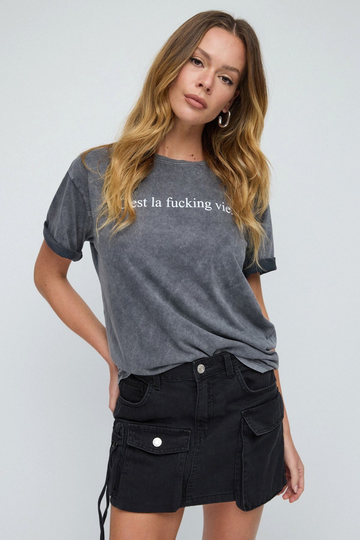T-Shirt Einfaches T-Shirt mit Slogan-Aufdruck