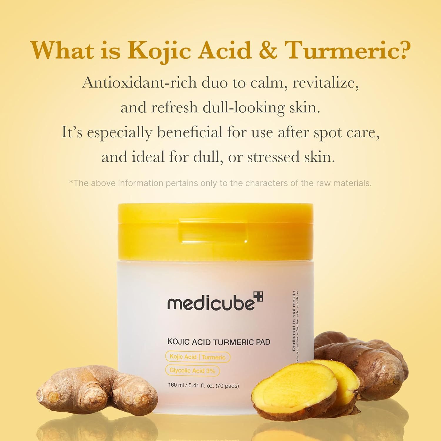 Medicube Toner Kojic Acid Turmeric Pad 160 g, Korean Skincare K-Beauty Sanftes Doppel-Peeling für ebenmäßigeren Teint, klarere Poren und sichtbare Aufhellung