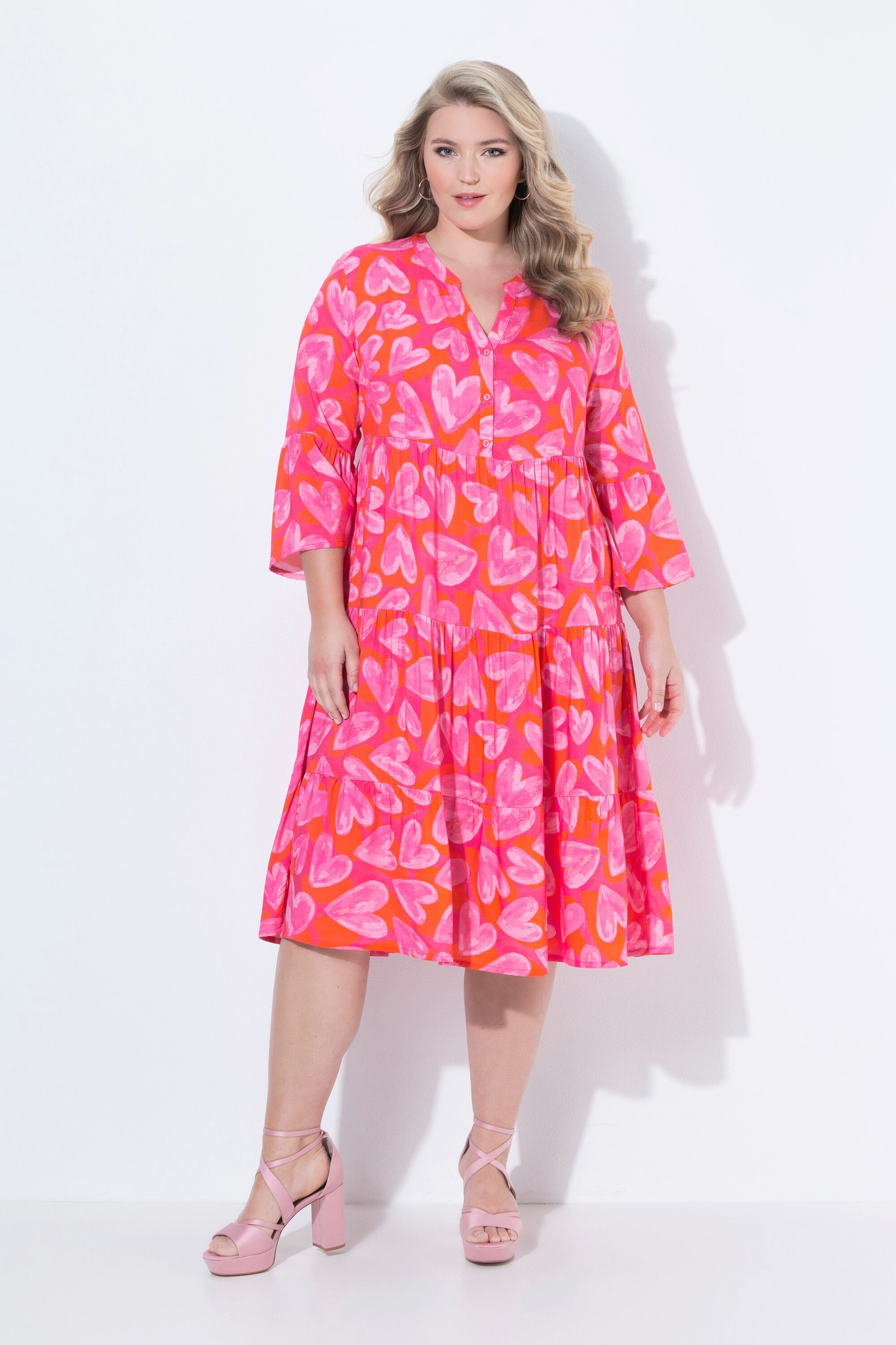 MIAMODA Jerseykleid Midikleid A-Linie Herz-Muster 3/4-Ärmel mit Volant