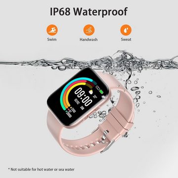 Nerunsa Smartwatch (1,85 Zoll, Ansdroid iOS), 1.85 Zoll Touch Smartwatch Bluetooth Anrufe IP68 Roségold