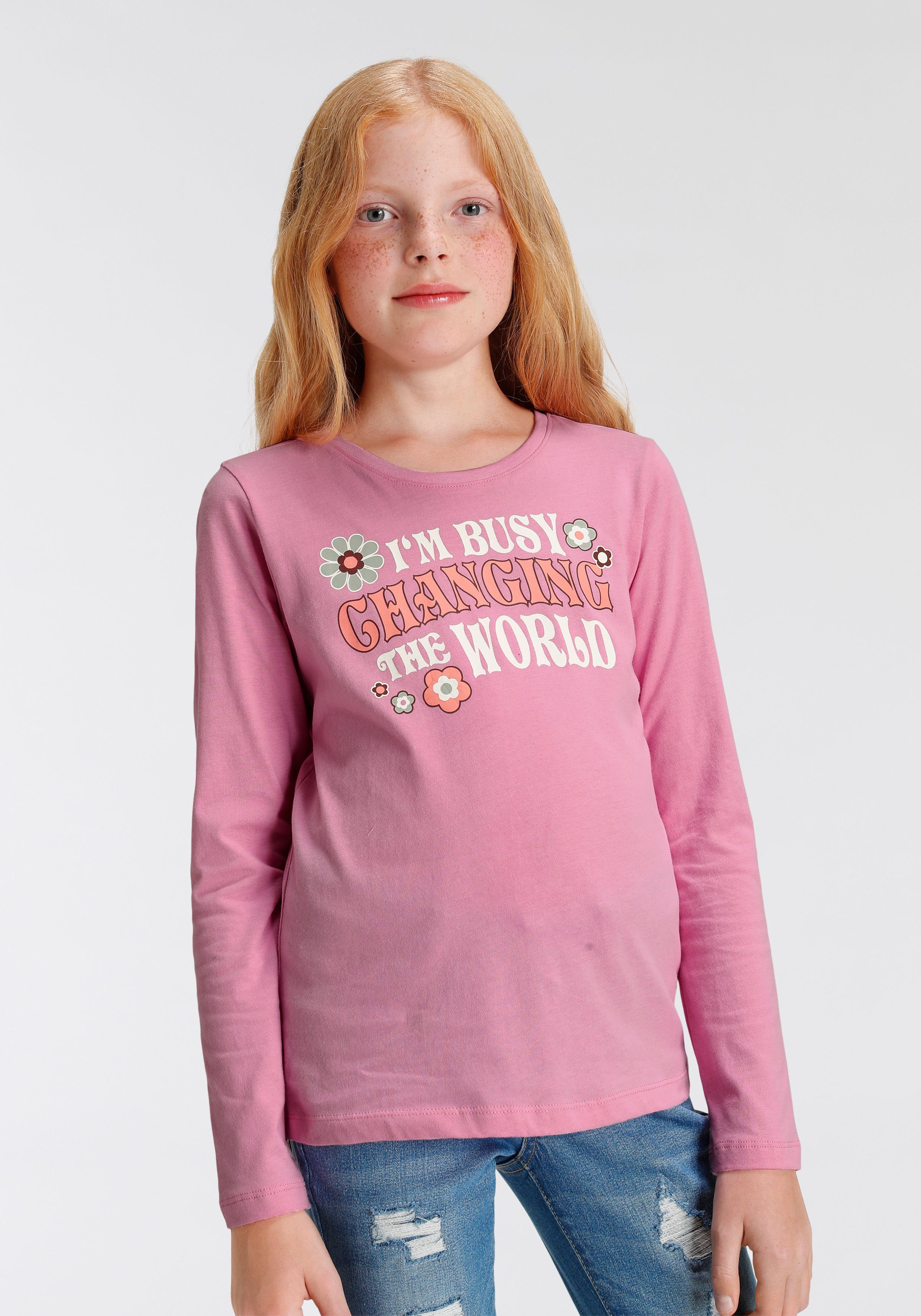 KIDSWORLD Langarmshirt I´m bussy changing the world Basic Form