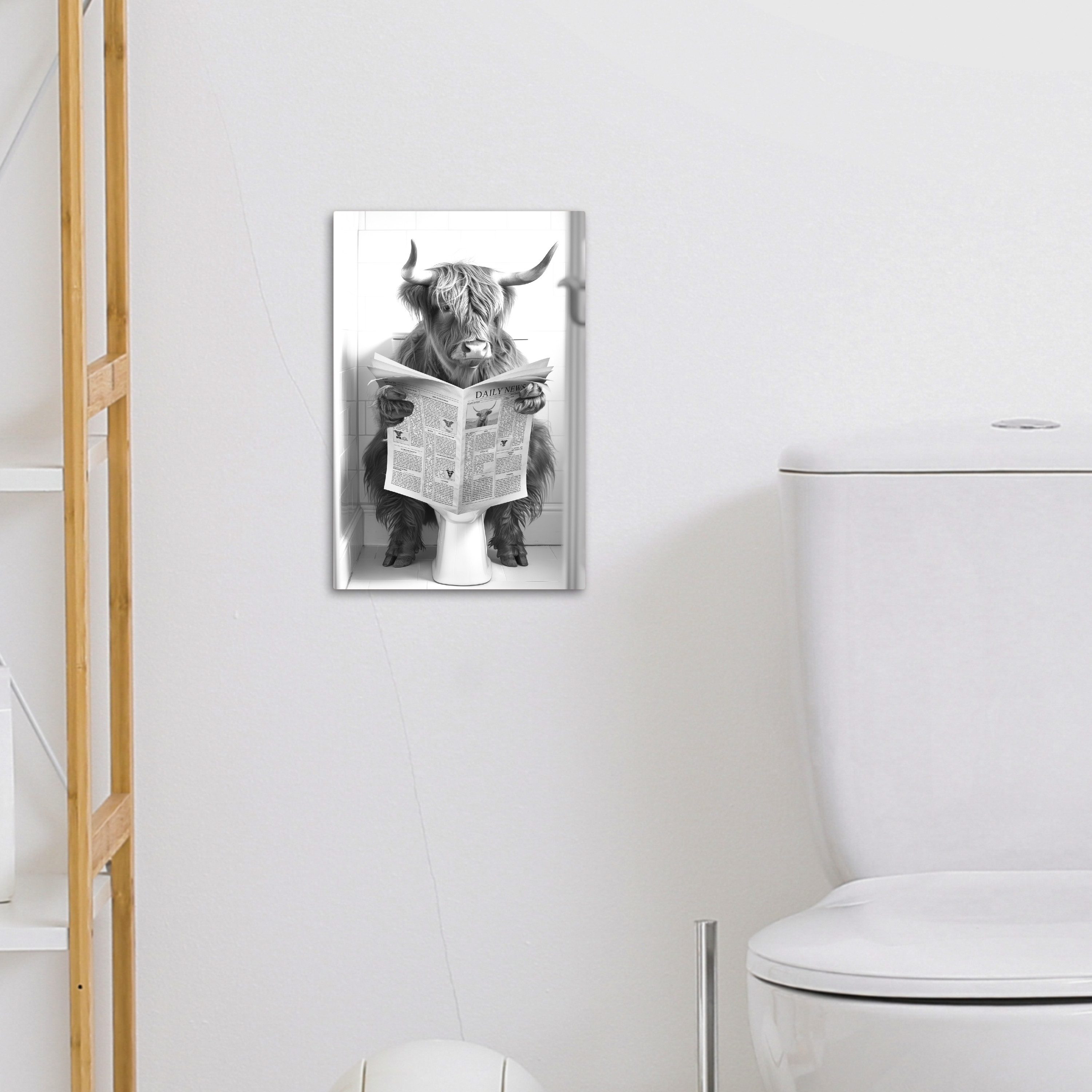 OneMillionCanvasses® Leinwandbild Schottischer Hochländer - Tier - Zeitung - WC, Fotodruck (1 St), Bilder für Badezimmer, Bad und Toiletten Deko, Bild WC 30x20  – Bild 4 von 5