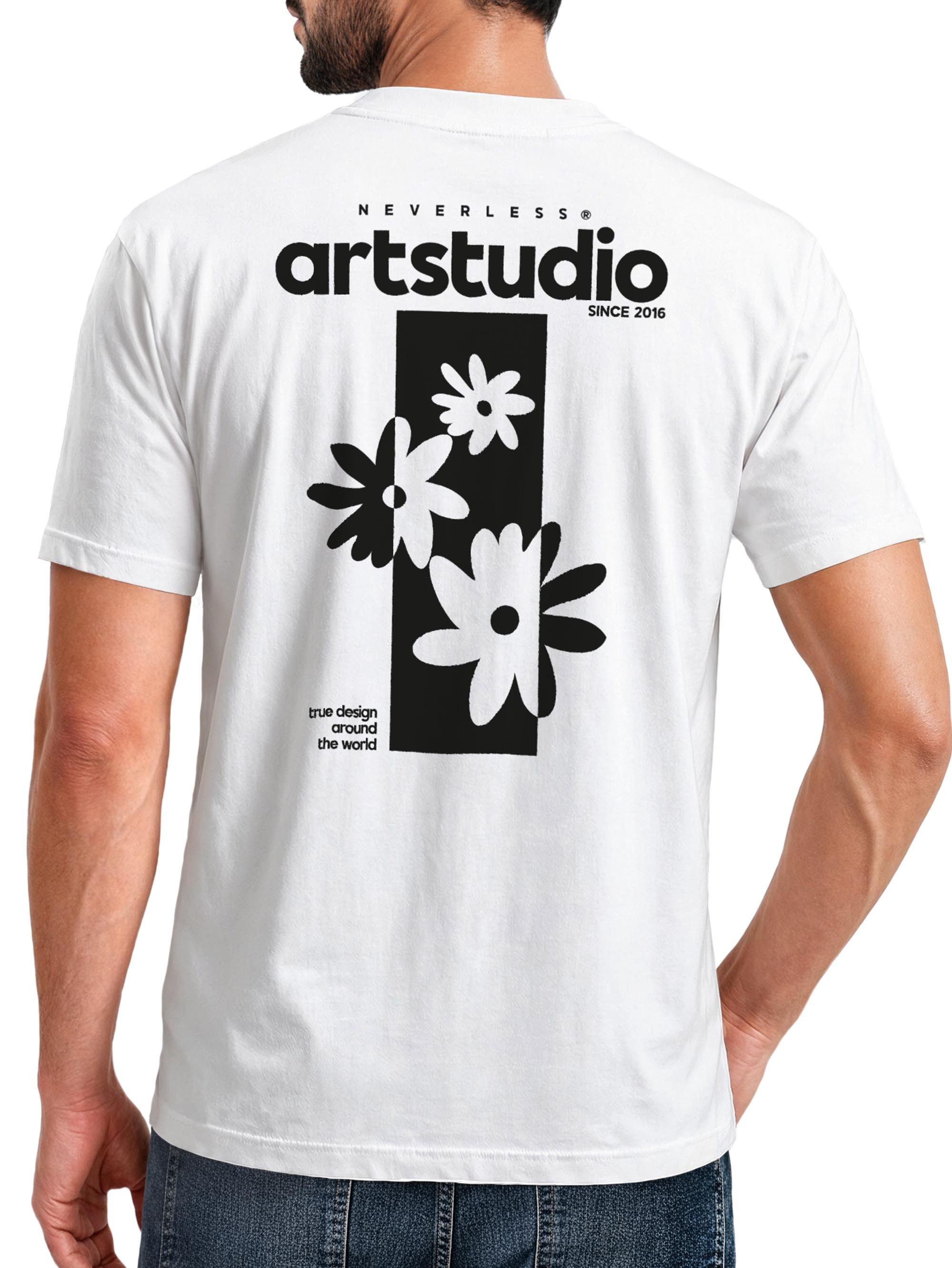 Neverless Print-Shirt Herren T-Shirt Backprint - Design Artstudio Flowers - Baumwollshirt mit Print