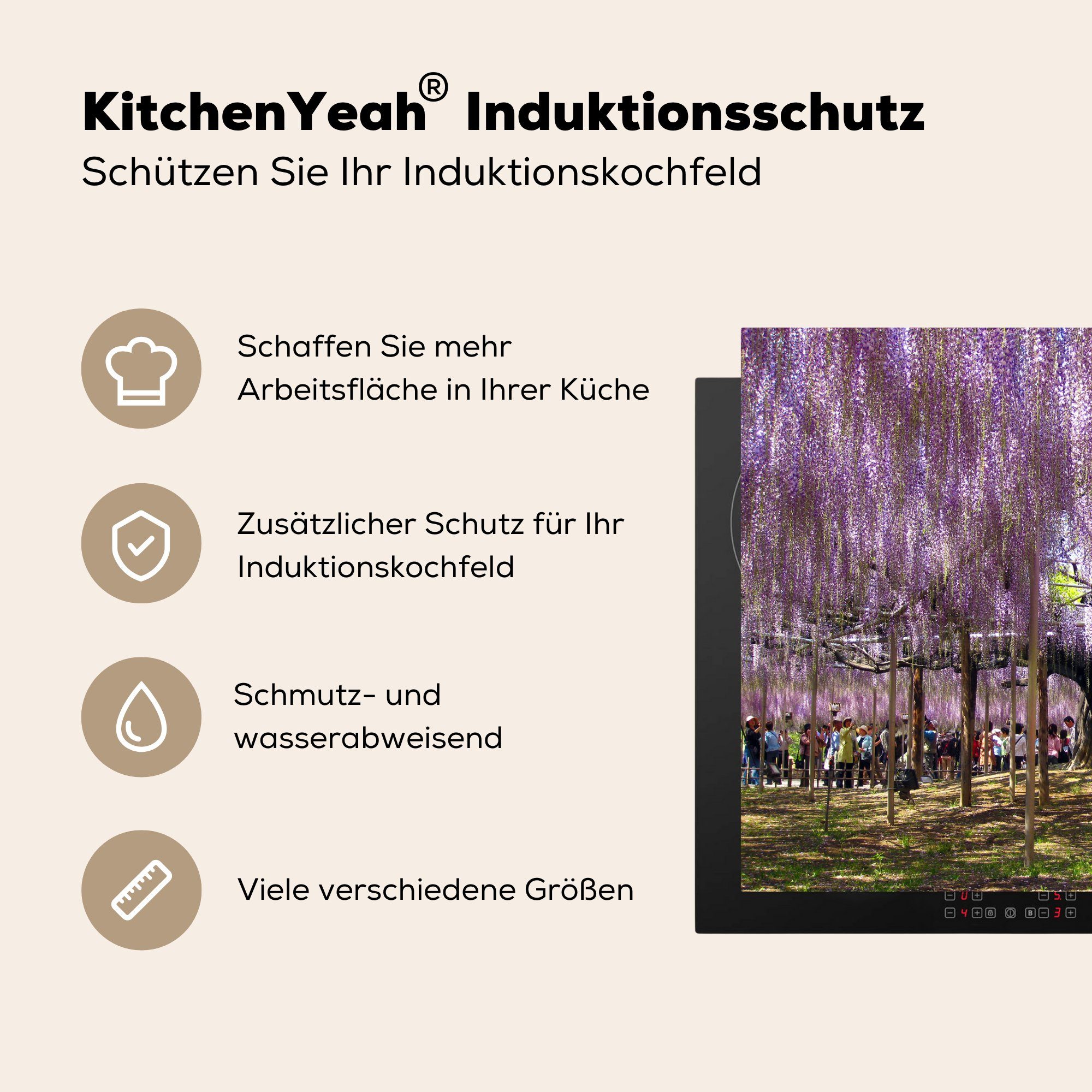 MuchoWow Herdblende-/Abdeckplatte Glyzinie Schutz 71x52 Vinyl, Induktionskochfeld für die (1 küche, tlg), Schatten, im cm, Ceranfeldabdeckung