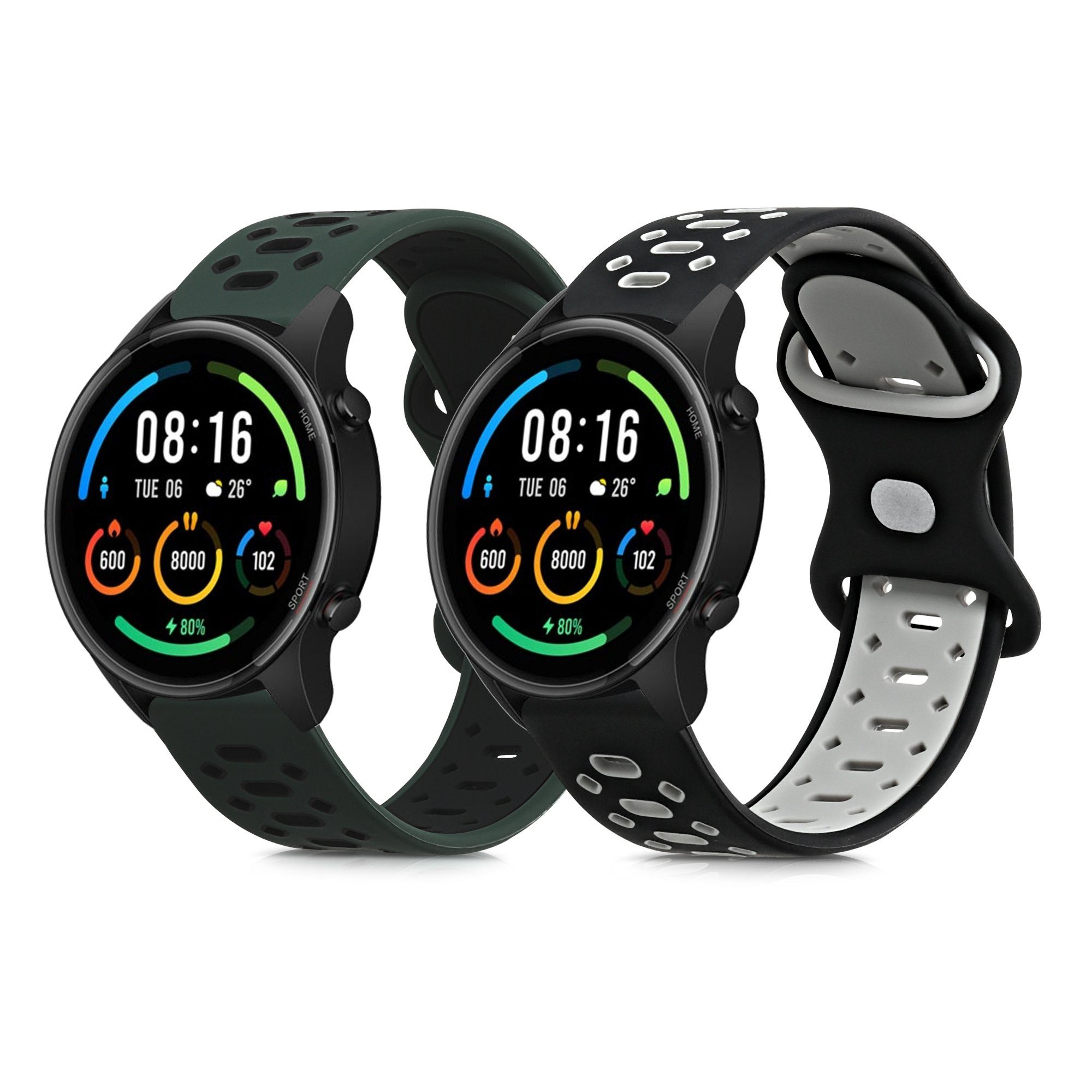 kwmobile Uhrenarmband 2x Sportarmband für Xiaomi Mi Watch / Mi Watch Color Sport, TPU Silikon Armband Set für Fitnesstracker - Größe L - 14 - 22 cm