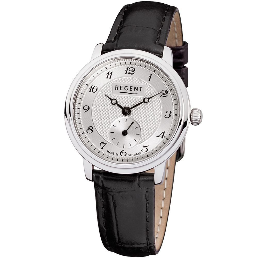 Quarzuhr REGENT Damen Armbanduhr GM-1441 silber D.28mm kleine Sekunde Lederband