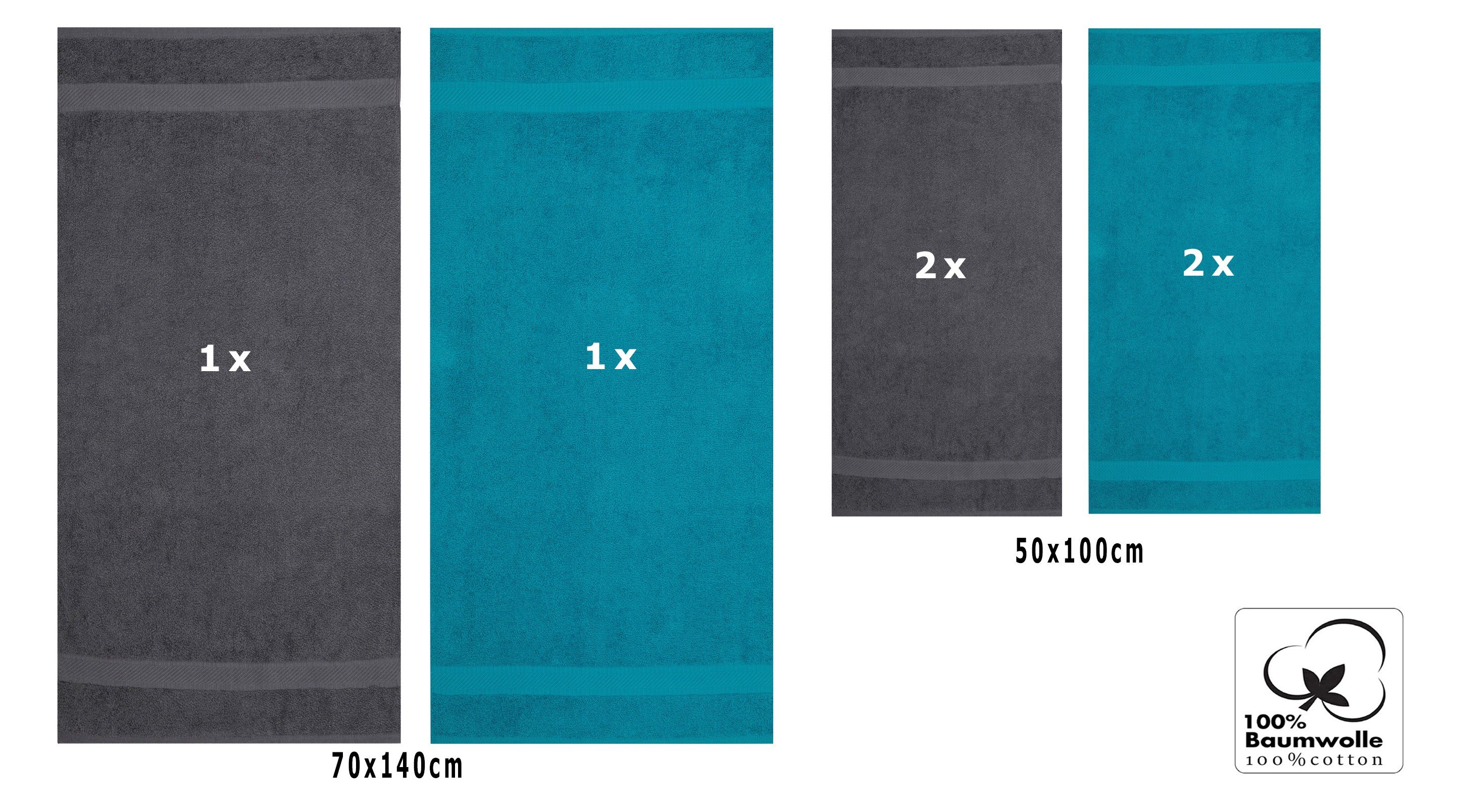 Betz Handtuch anthrazit/petrol 4x Baumwolle 2x 70x140 cm 100% Set Handtücher, Palermo 6er Liegetücher