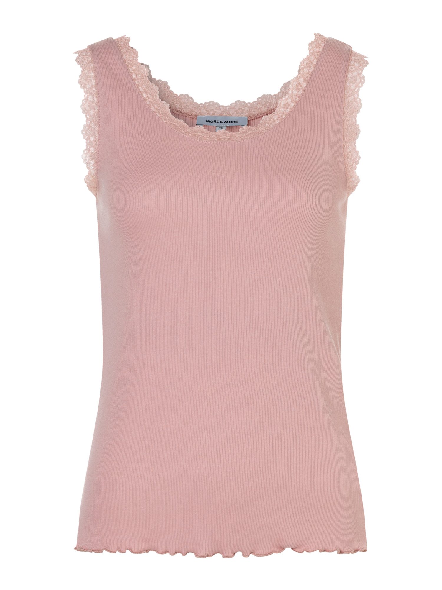 MORE&MORE Shirttop Rippentop mit Spitzenkante