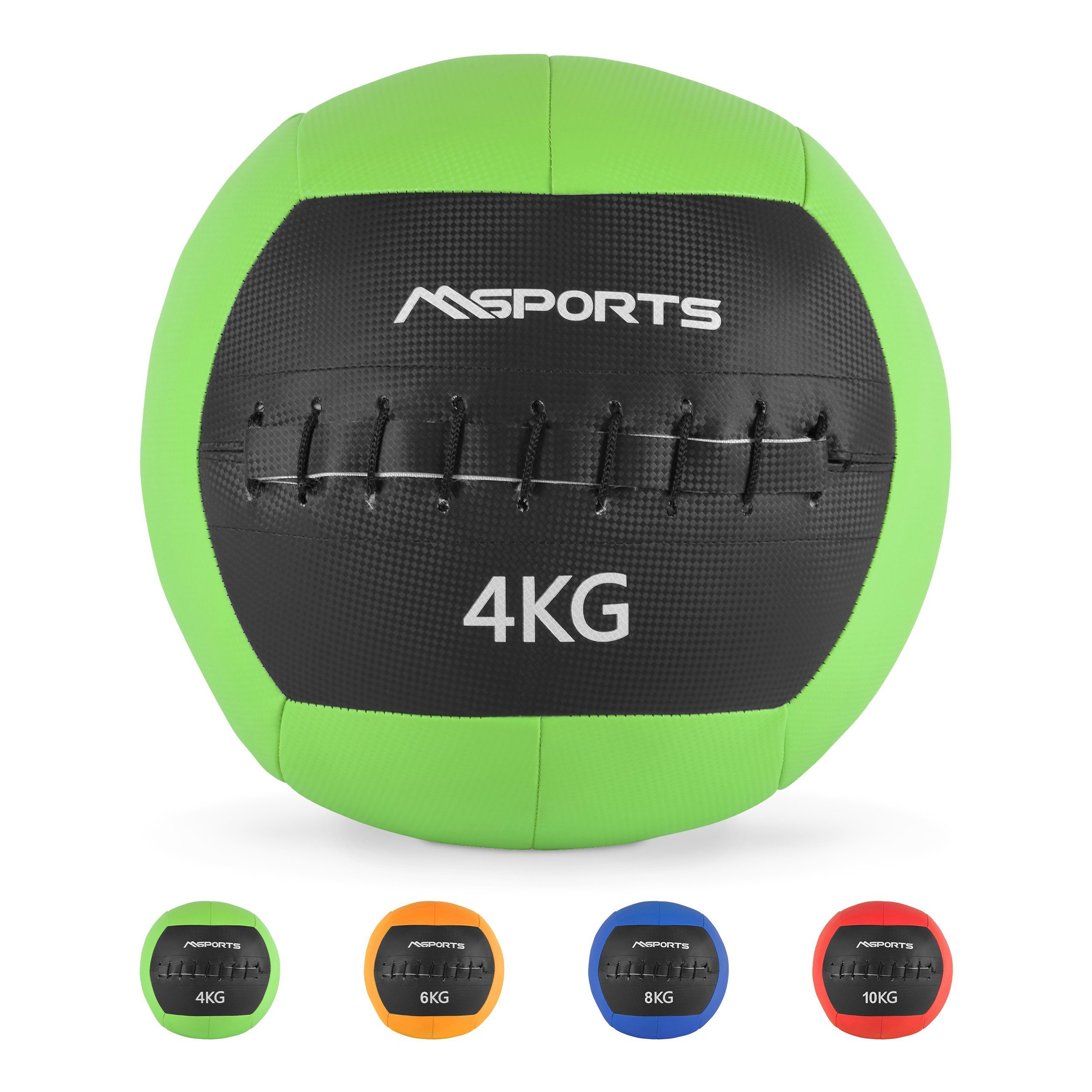 MSports® 10 Grün kg - 2 - Wall-Ball Farben Medizinball kg verschiedenen Premium in 4 Gewichtsball