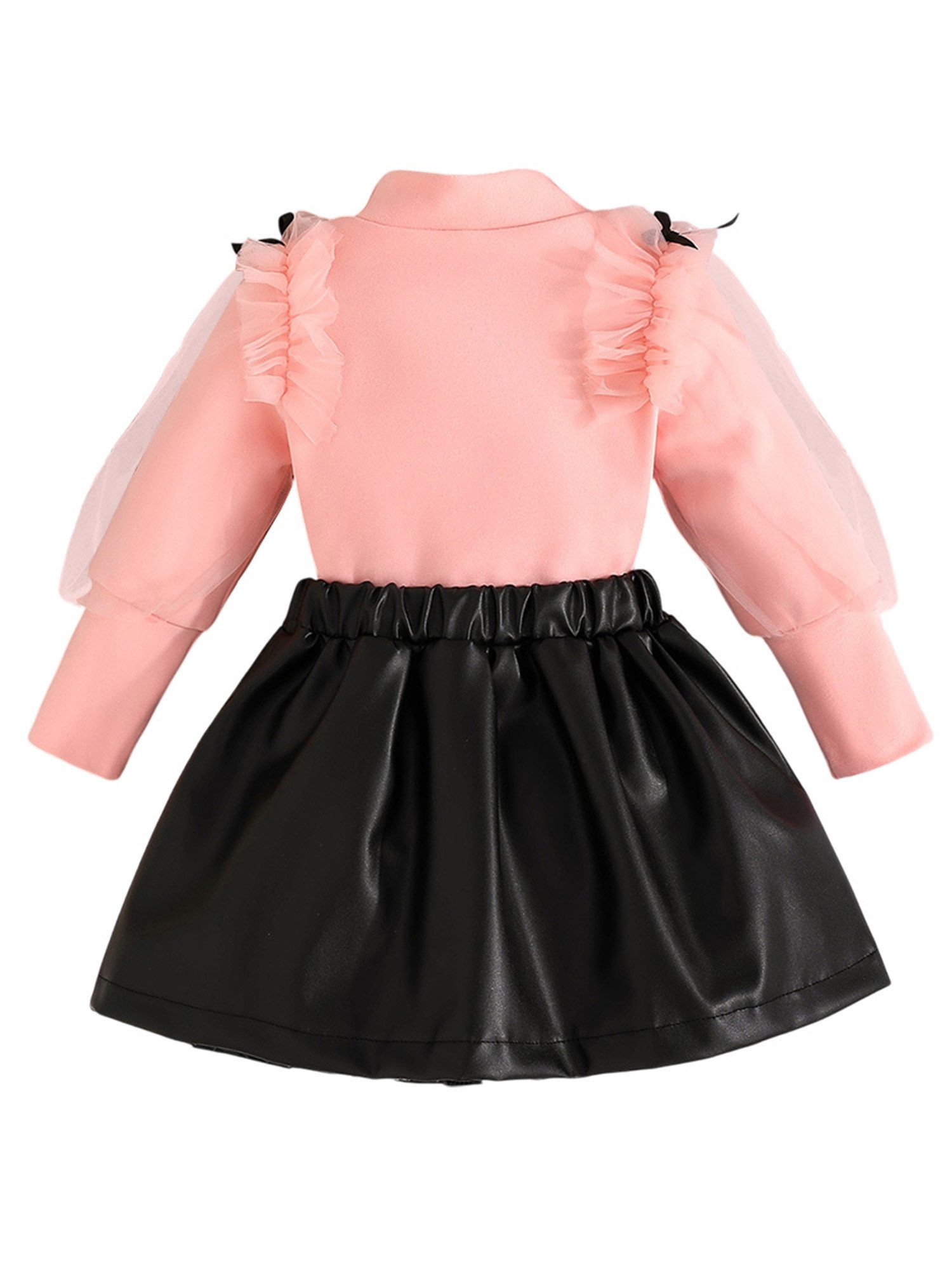Lapastyle Shirt & Rock Langärmeliges Outfit für Babys, Oberteil aus Mesh-Patchwork, PU-Rock (Set, 2-tlg) Baby Kleinkind-Outfit mit Puffärmeln, für Partys, Geburtstage