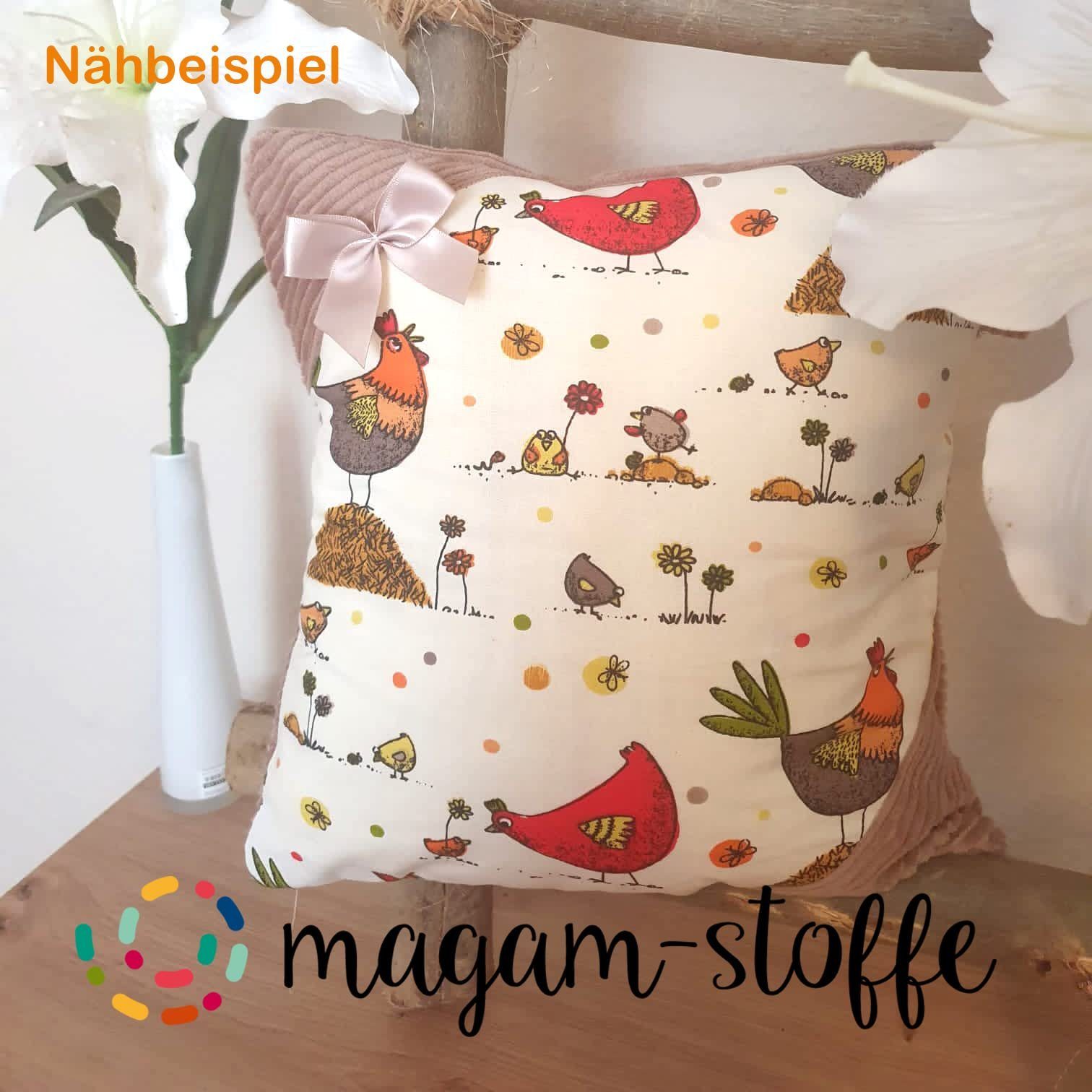 MAGAM-Stoffe Stoff "Lotte Bunte Hühner", Kinder Baumwollstoff ÖKO-TEX Meterware ab 50cm