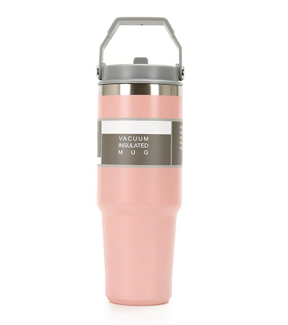 Rouemi Isolierflasche Sport-Wasserflasche, Doppelschicht-Vakuum-Isolierbecher 850ml, Heiß- und Kaltgetränke Isolierung,12h heiß/24h kalt Rosa
