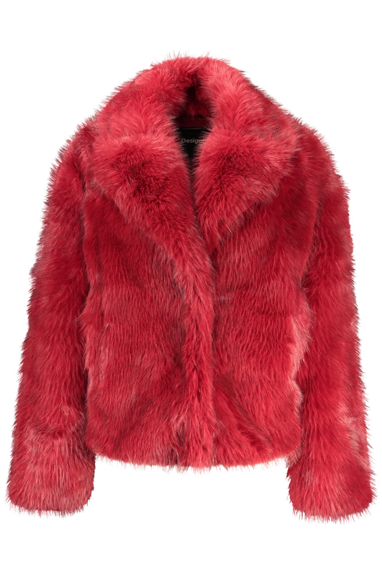 Desigual Outdoorjacke Langärmelige rote Damenjacke im Cruella-Stil mit Fell und Taschen