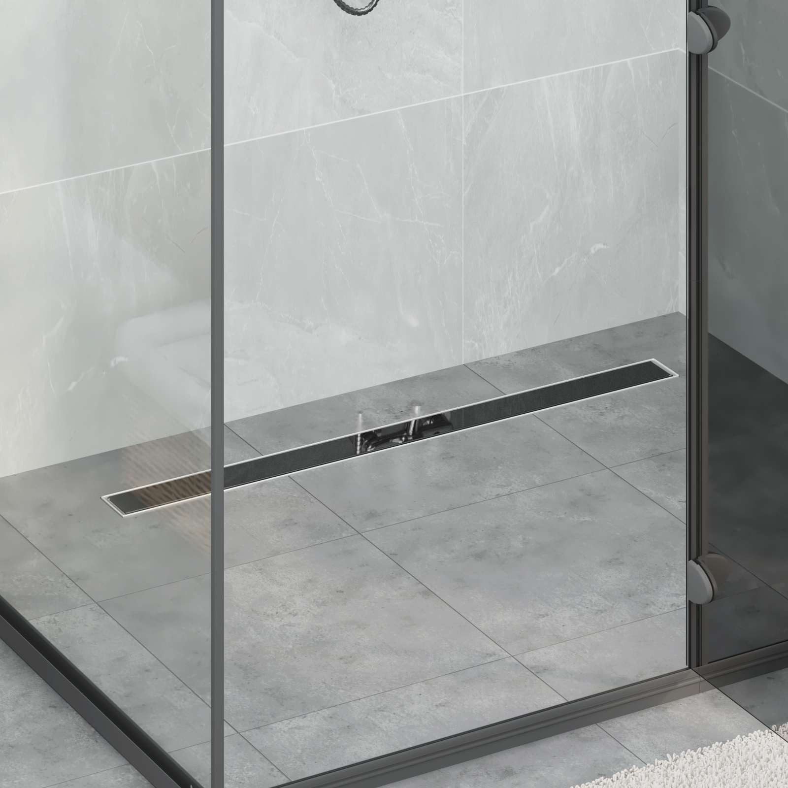 vidaXL Duschrinne Duschabfluss mit Glasabdeckung Schwarz 100 cm Edelstahl 304, 1-St.