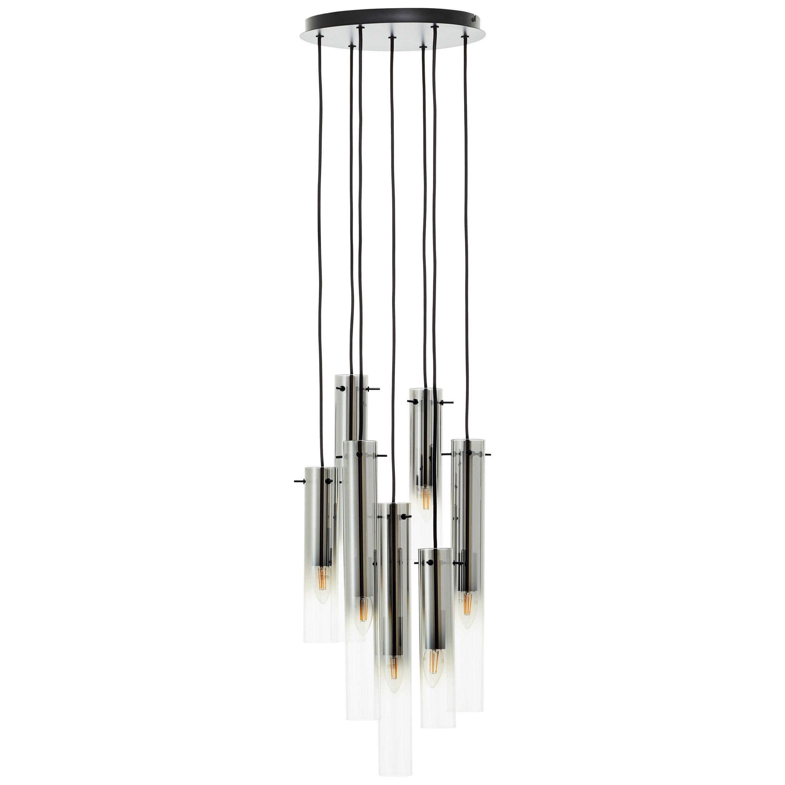 Brilliant Pendelleuchte Glasini, ohne Leuchtmittel, 199 x 32 cm, 7 x E14, kürzbar, Metall/Rauchglas, matt schwarz