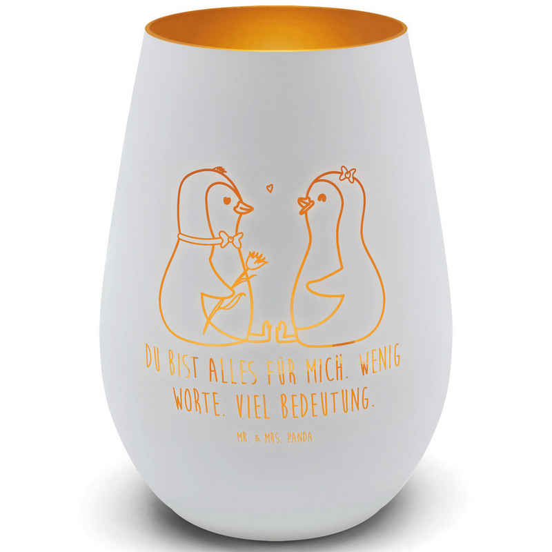 Mr. & Mrs. Panda Windlicht Pinguin Pärchen - Weiß - Geschenk, Windlicht Gravur, große Liebe, Tee (1 St)