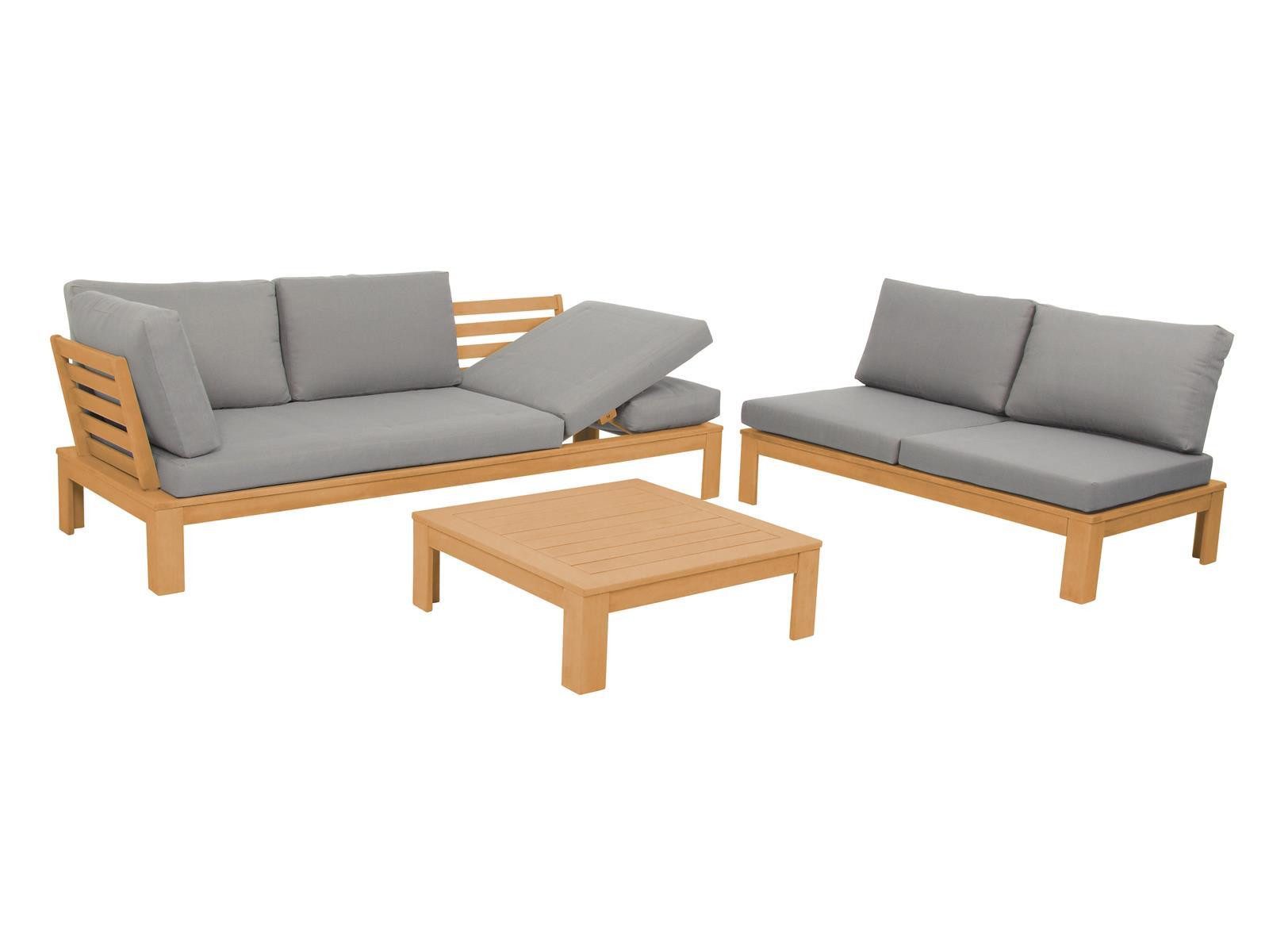GreenSpirit Loungeset Lounge-Set GRANADA 3-tlg. Akazienholz FSC teakfarben/grau