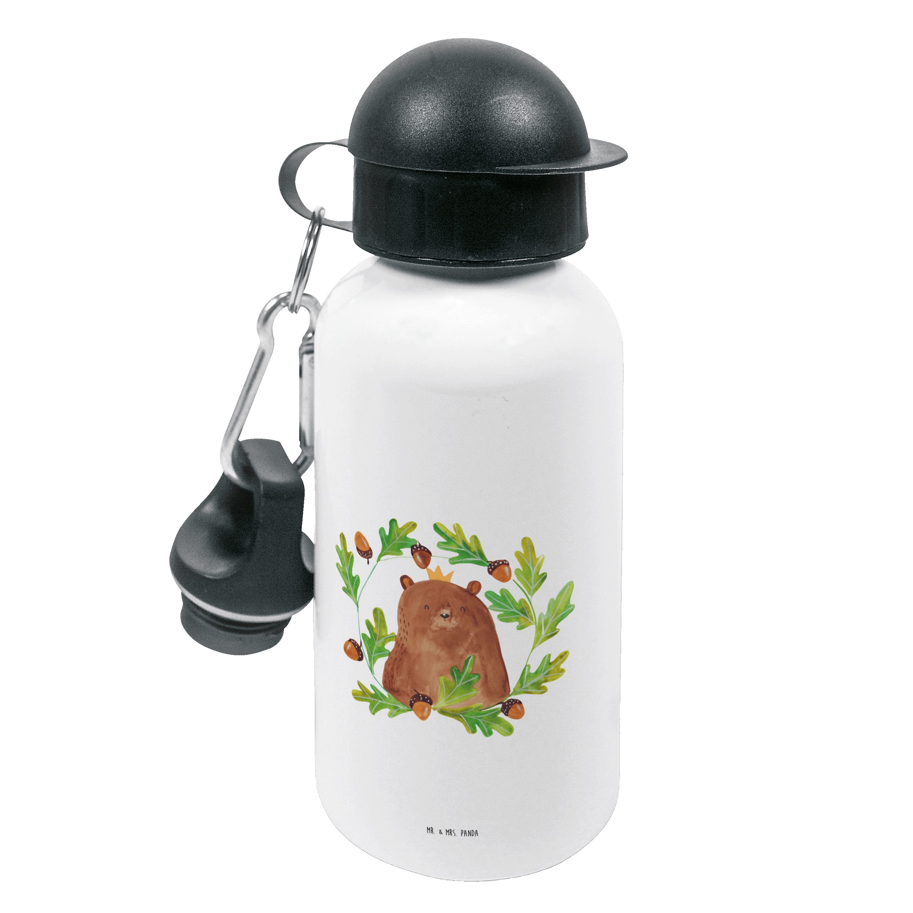 Mr. & Mrs. Panda Trinkflasche Bär König - Weiß - Geschenk, Grundschule, Mädchen, Kinderflasche, Pap, Mundstück mit Deckel