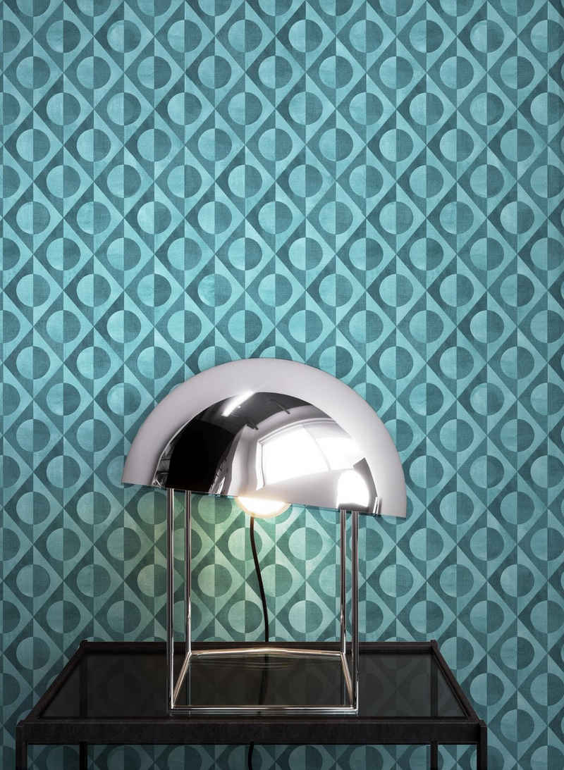 Newroom Vliestapete, Blau Tapete Modern Kreise - Mustertapete Retrotapete Dunkelblau Retro Geometrisch Grafik Muster für Wohnzimmer Schlafzimmer Küche