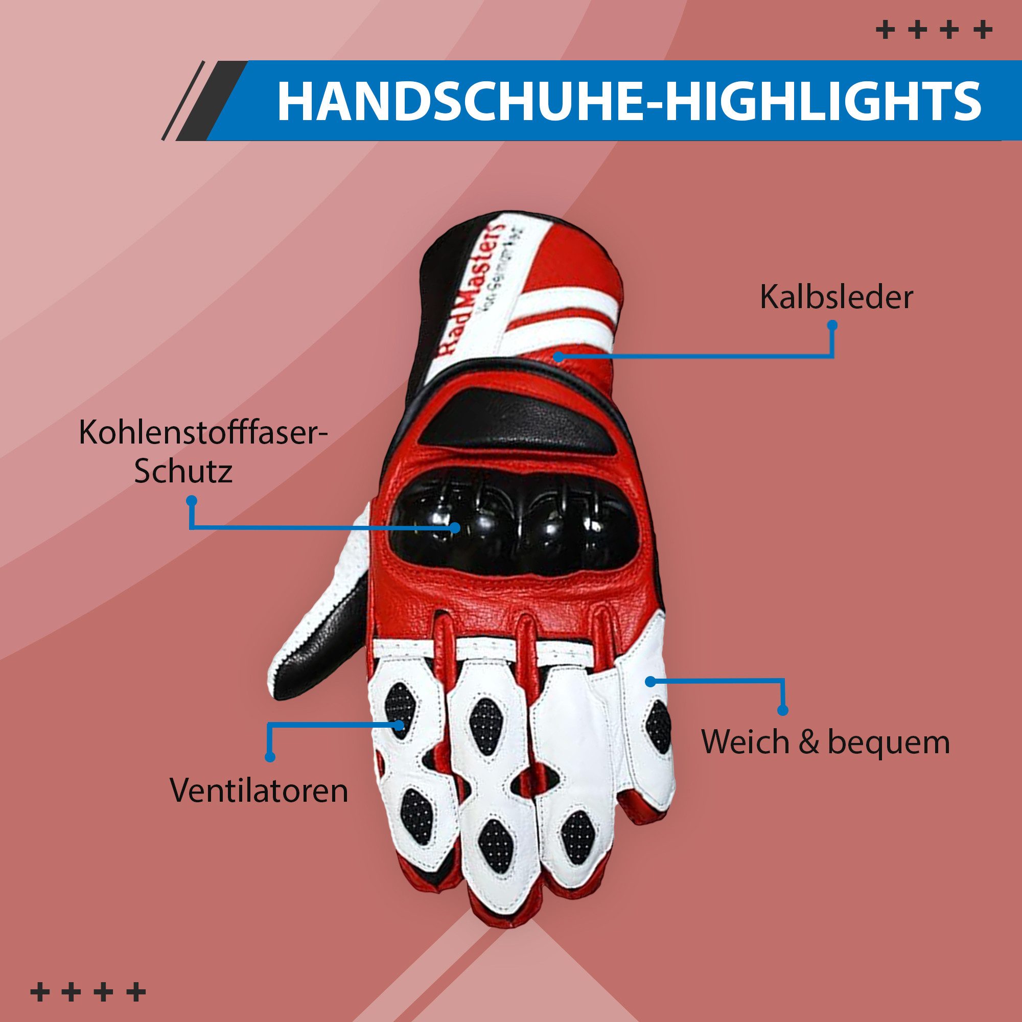 German Wear Motorradhandschuhe GW409G Lederhandschuhe Handschuhe aus Kalbsleder mit Protektoren
