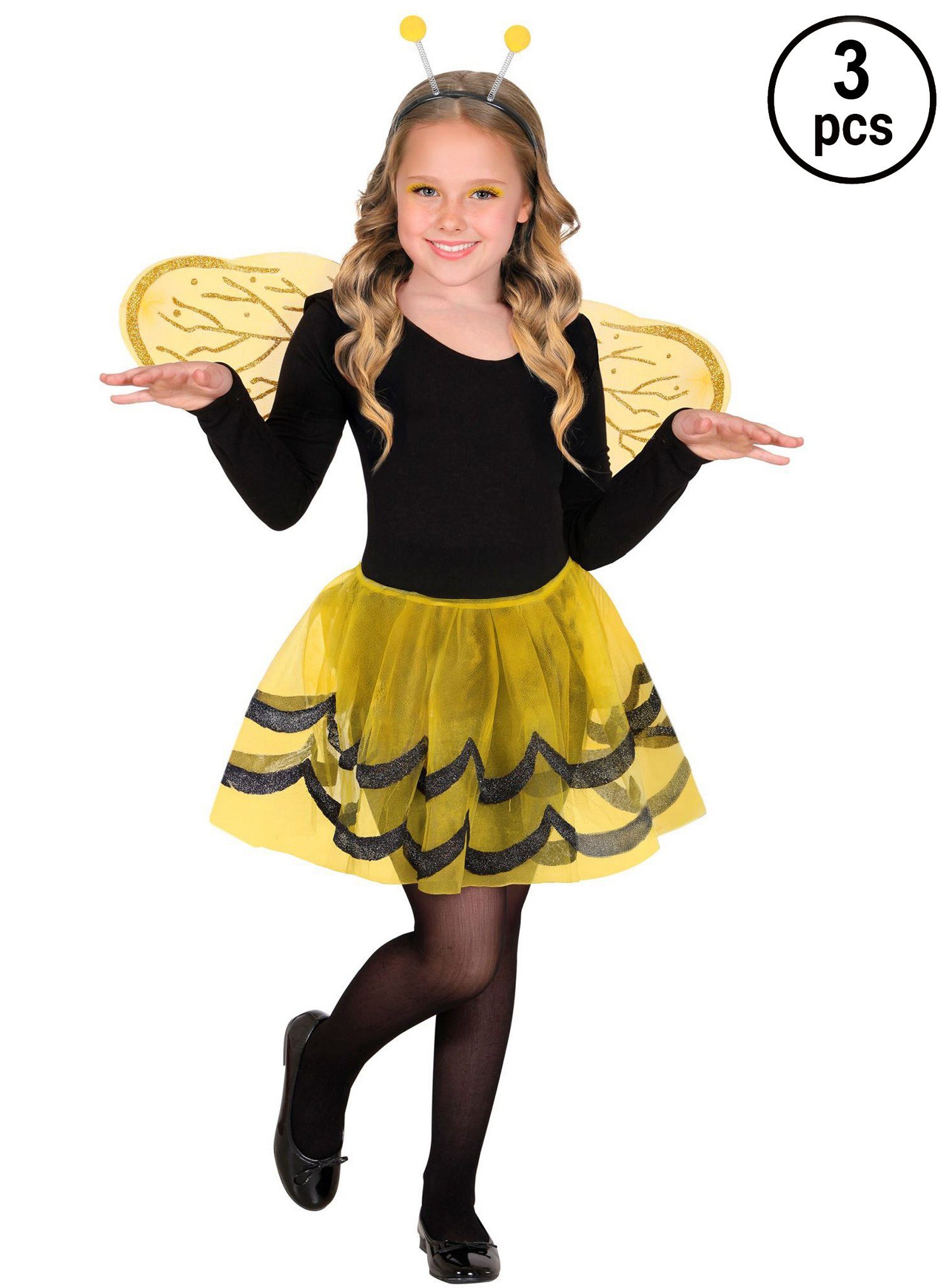 Widdmann Kostüm-Flügel Kleine Biene Kostümflügel-Set - für Fasching, Tutu, Flügel und Haarreif für süße Bienchen