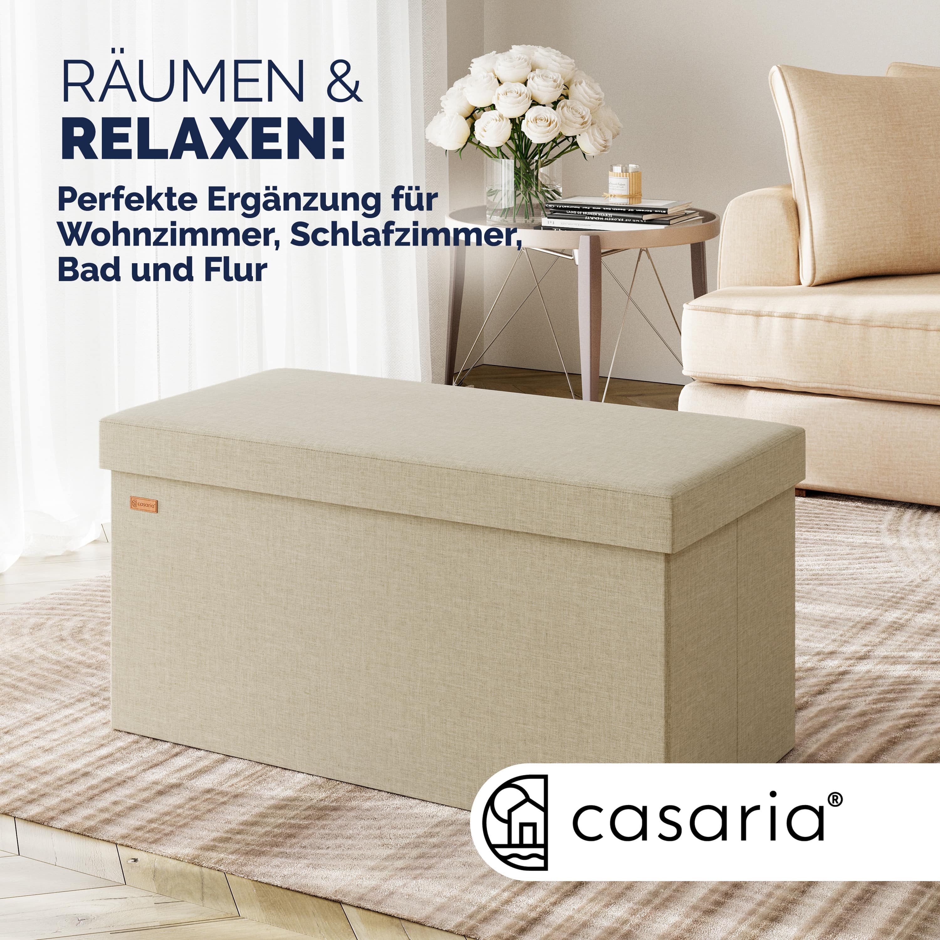 Casaria Sitzbank, mit Stauraum Faltbar Beige 80x40x40cm Gepolstert Deckel Stoff Stabil