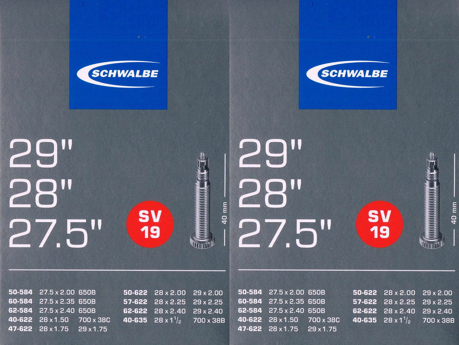 Schwalbe Fahrradschlauch 2x Schwalbe SV 19 Schlauch 29 Zoll Sclaverand, (2-St)