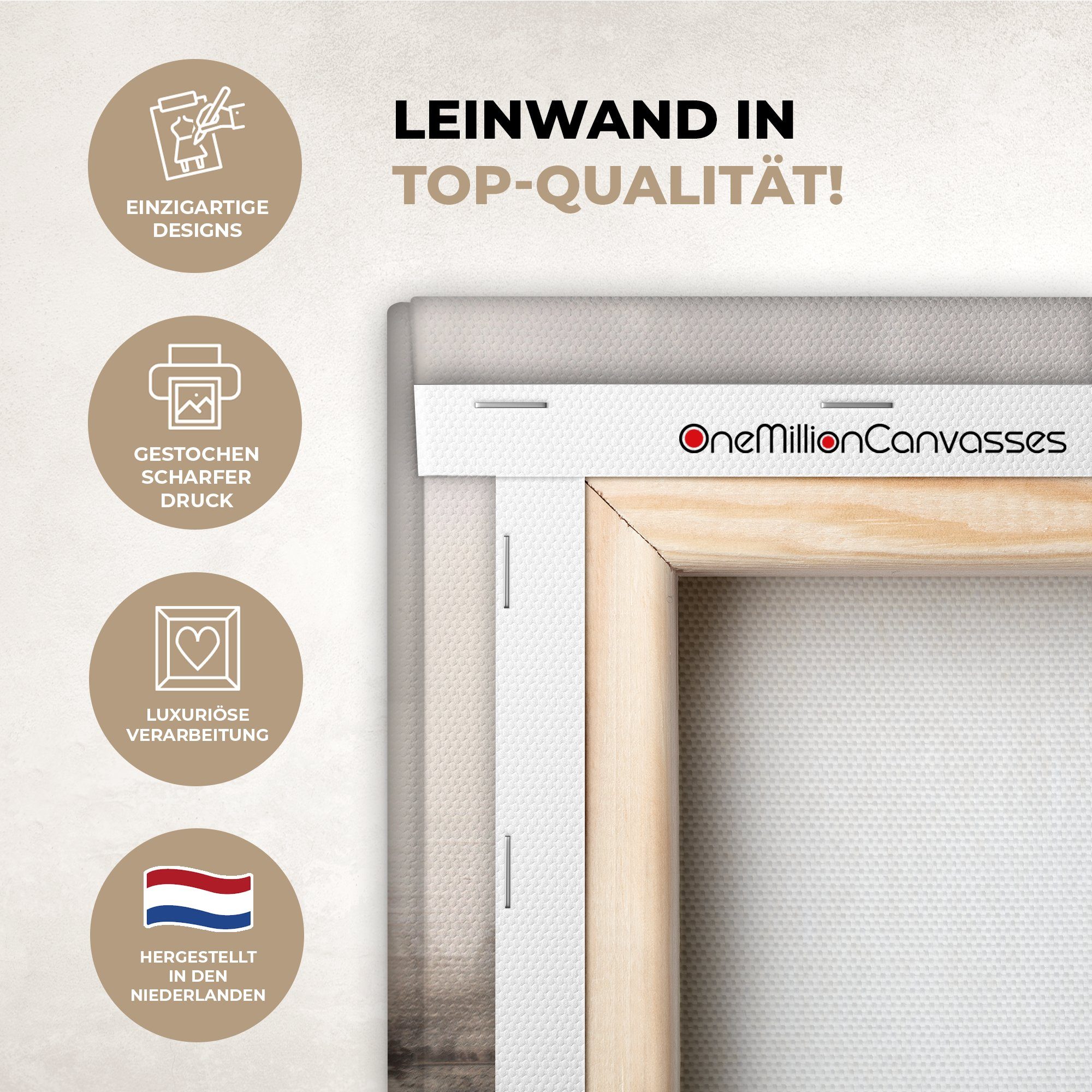 OneMillionCanvasses® Leinwandbild Moderne Kunst - Abstrakt - Beige, Fotodruck (1 St), Wandbild, Deko Schlafzimmer Wohnzimmer Flur 20x20 cm