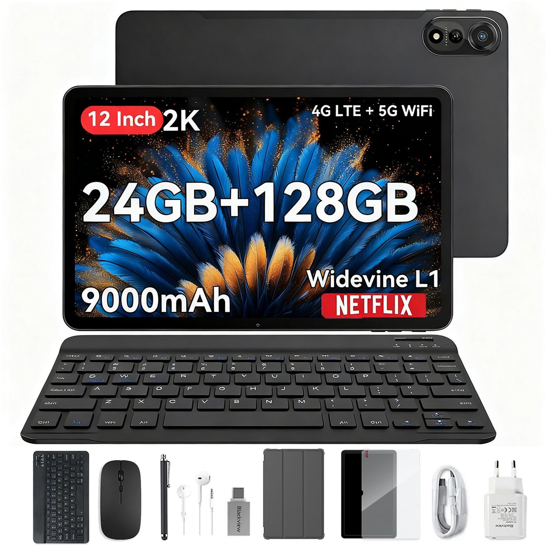 blackview MEGA2 Android 15 4G LTE 2,4K incl.Tastatur/Maus/Hülle/Stift/Kopfhörer Tablet (12", 128 GB, Android 15, 4G (LTE), 128GB, 120Hz, 2.4K, Octa-Core, Android 15, LTE, 5G WiFi, 9000mAh)