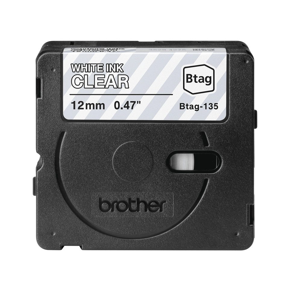 Brother Schriftband BTAG-135 Weiß auf Transparent 12 mm x Tintenpatrone