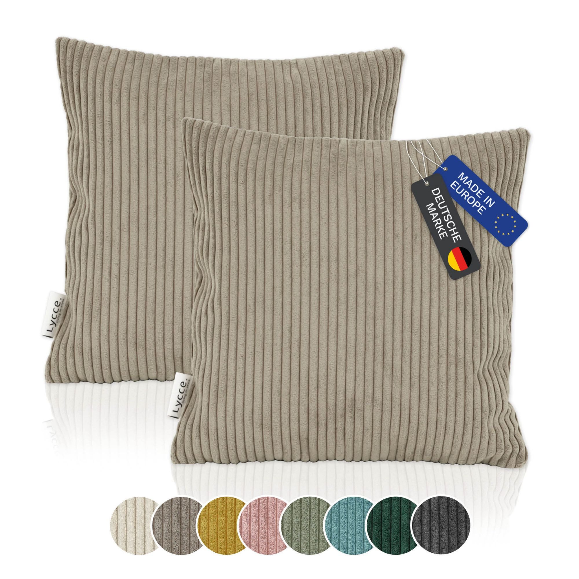 Lycce Dekokissen Kissenbezug 2er Set CORD Stoff (40 x 40 cm) mit Reißverschluß