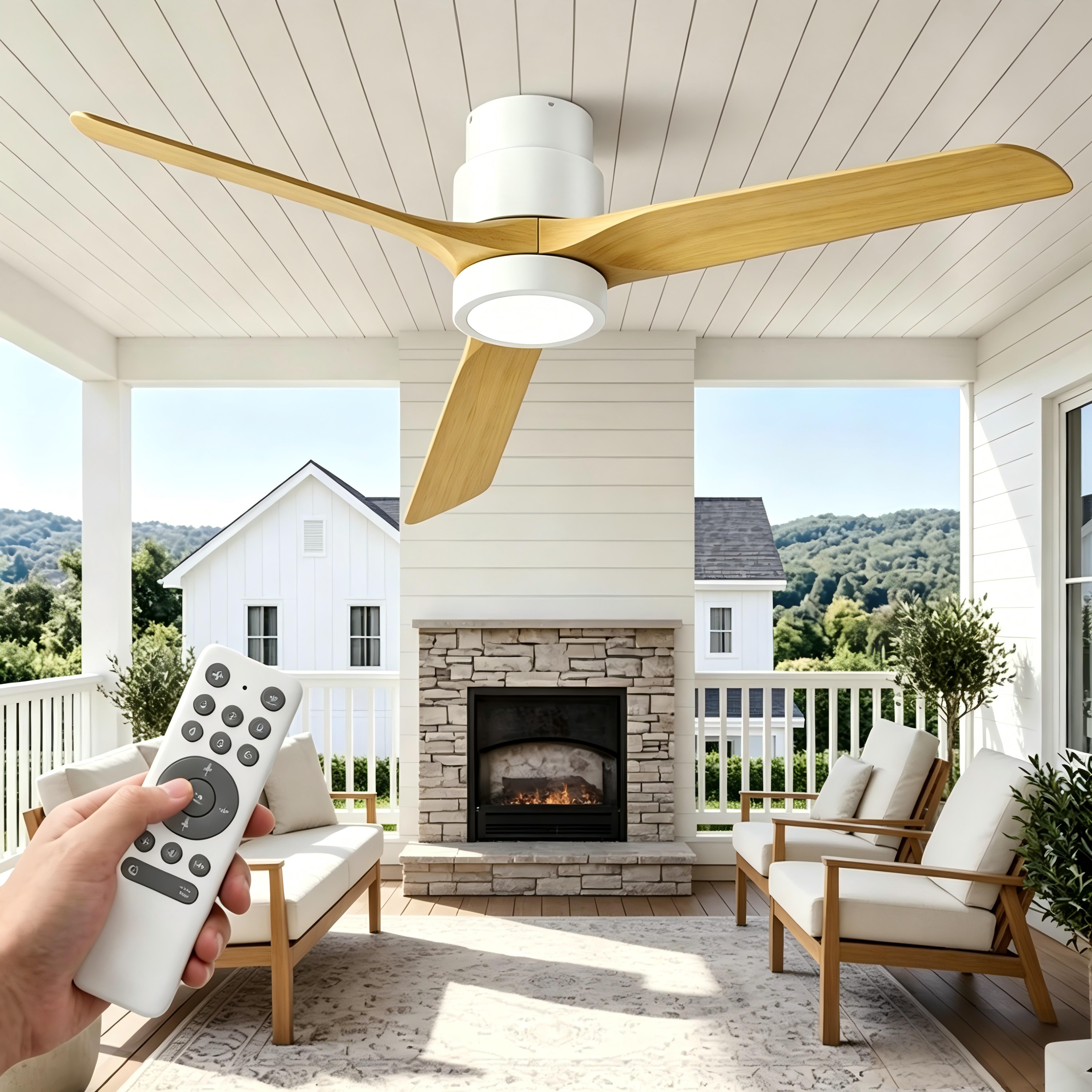 ATEROLL Deckenventilator mit Licht,Fernbedienung,leise,6 Geschwindigkeitsstufen,3CCT-LED,stufenlos dimmbar,Sommer/Winterfunktion – für Balkon,Wohnzimmer