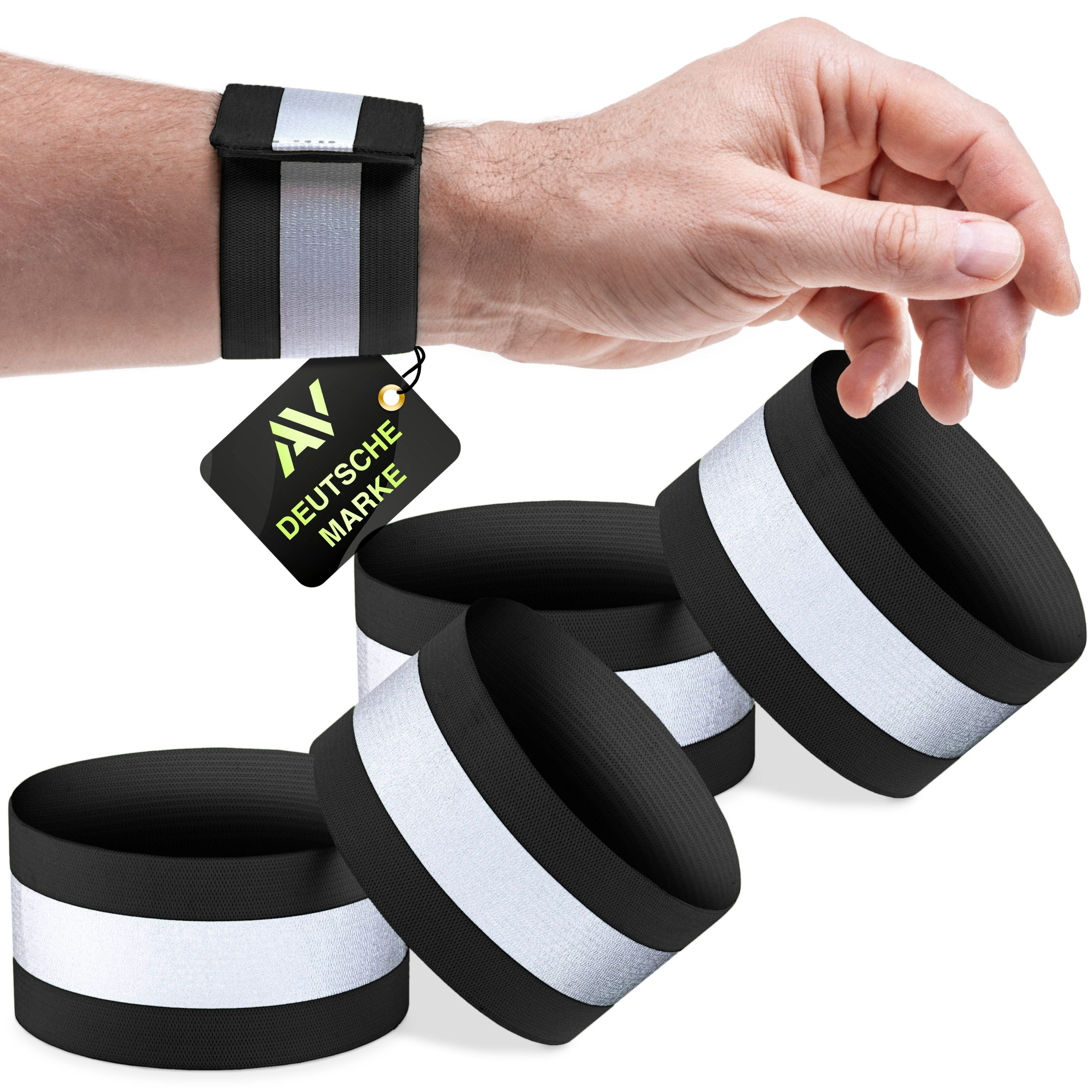 AVANA Reflektorband reflektierendes Armband Reflektor Schnapparmband Fahrrad Joggen, (4 St), Leuchtarmband