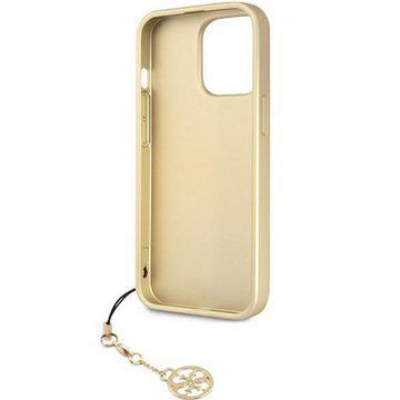 Guess Handyhülle Guess 4G Charms Apple iPhone 14 Pro Hard Case Cover Schutzhülle Kette Anhänger Braun / Gold