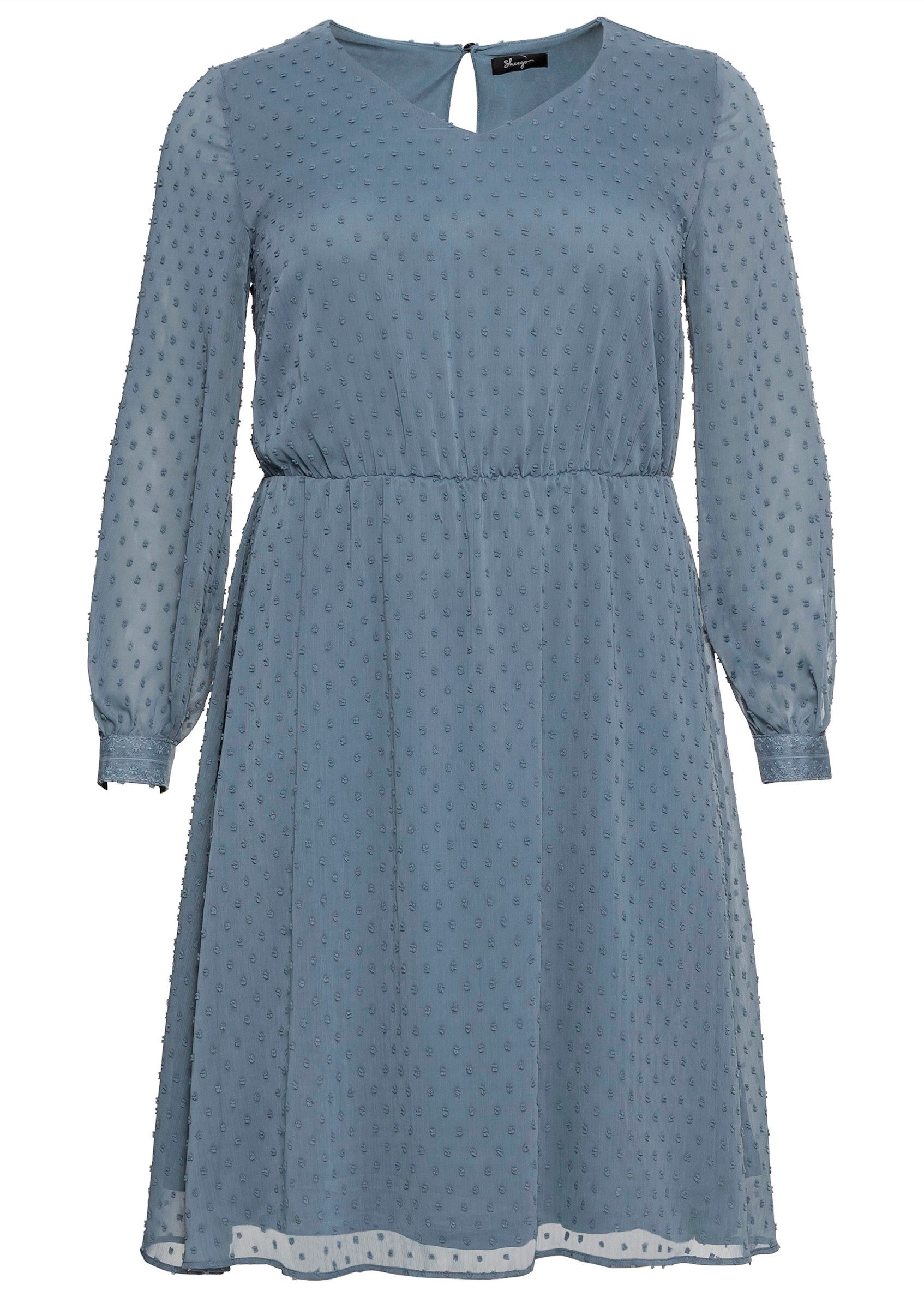 Sheego Etuikleid Abendkleid Langarm mit 3D-Effekt, mit Unterkleid