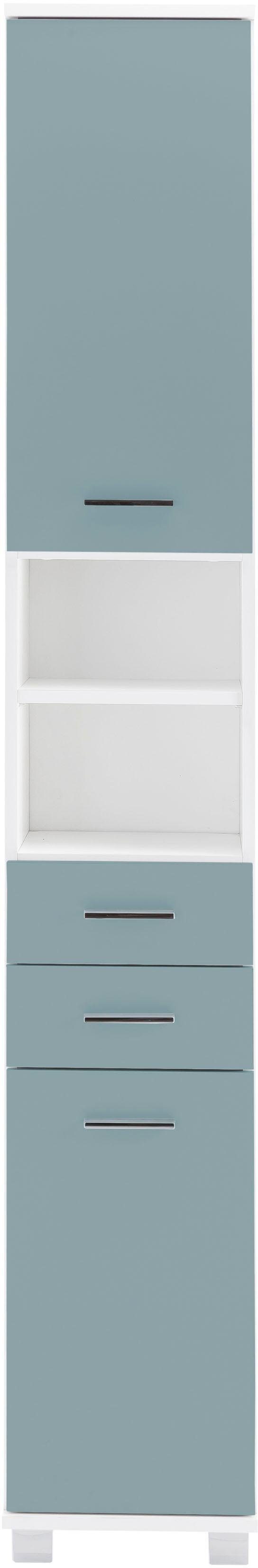 Hochschrank offenen weiß/taubenblau mit 2 Schildmeyer 30 cm, Schubladen Türen, 2 & Lumo Fächern 2 Breite