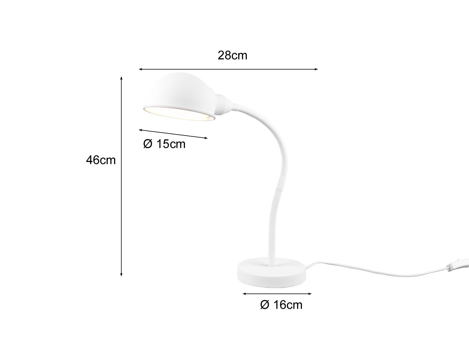 LED wechselbar, LED Retro Weiß, Leselampe Höhe Dimmfunktion, Design-klassiker Nachttischlampe Warmweiß, Schreibtischlampe, meineWunschleuchte 46cm Bett