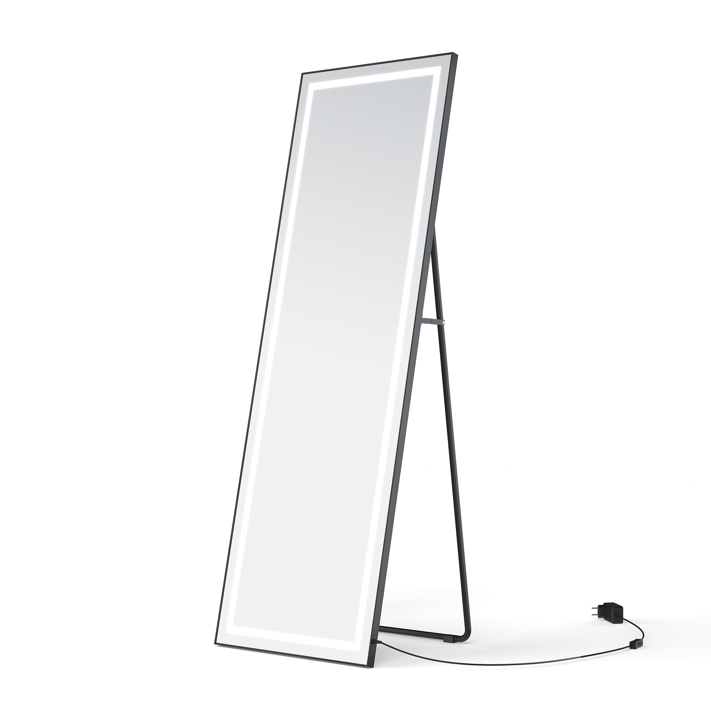 AQUALAVOS Standspiegel LED Ganzkörperspiegel 50x150 cm mit EU-Stecker Stand- oder Wandmontage, Standspiegel Kaltweiß Beleuchtet für Schlafzimmer Ankleidezimmer Flur
