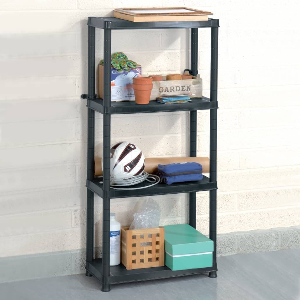 vidaXL Ablageregal Lagerregal 4-Tier Schwarz 61x30,5x130 cm Kunststoff, 1-tlg.