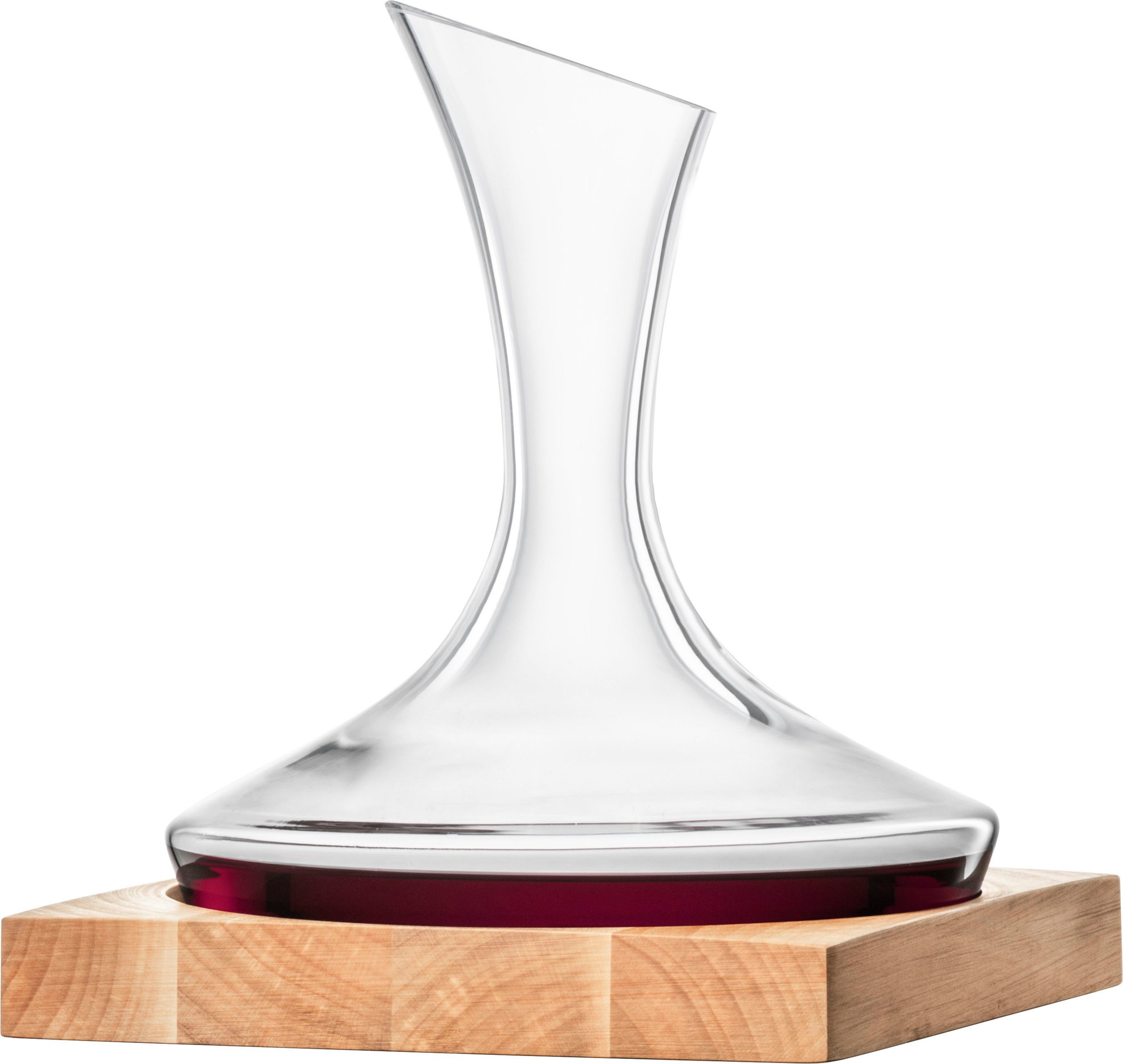 Eisch Germany Dekanter auf Holzsockel WOOD EDITION, (2-tlg), NO DROP EFFEKT für tropffreies Ausgießen, Kristallgals, 750 ml