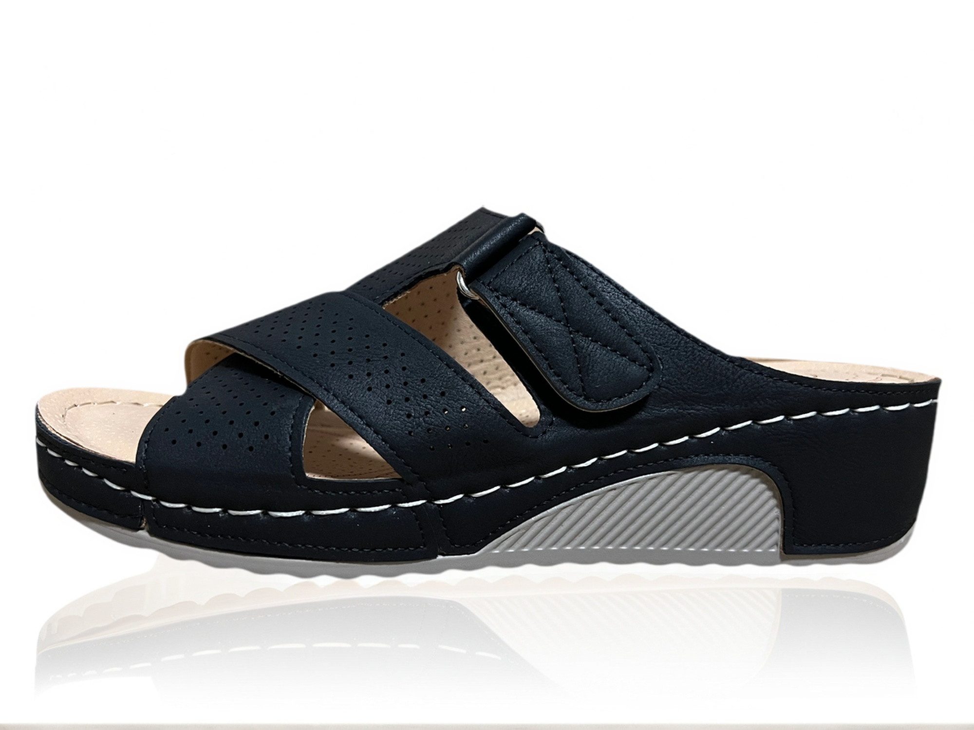 Nowaland Bequeme Damen-Pantoletten mit verstellbarem Riemen und Keilabsatz Pantolette atmungsaktiv, weiche Innensohle, ideal für Alltag & Komfort